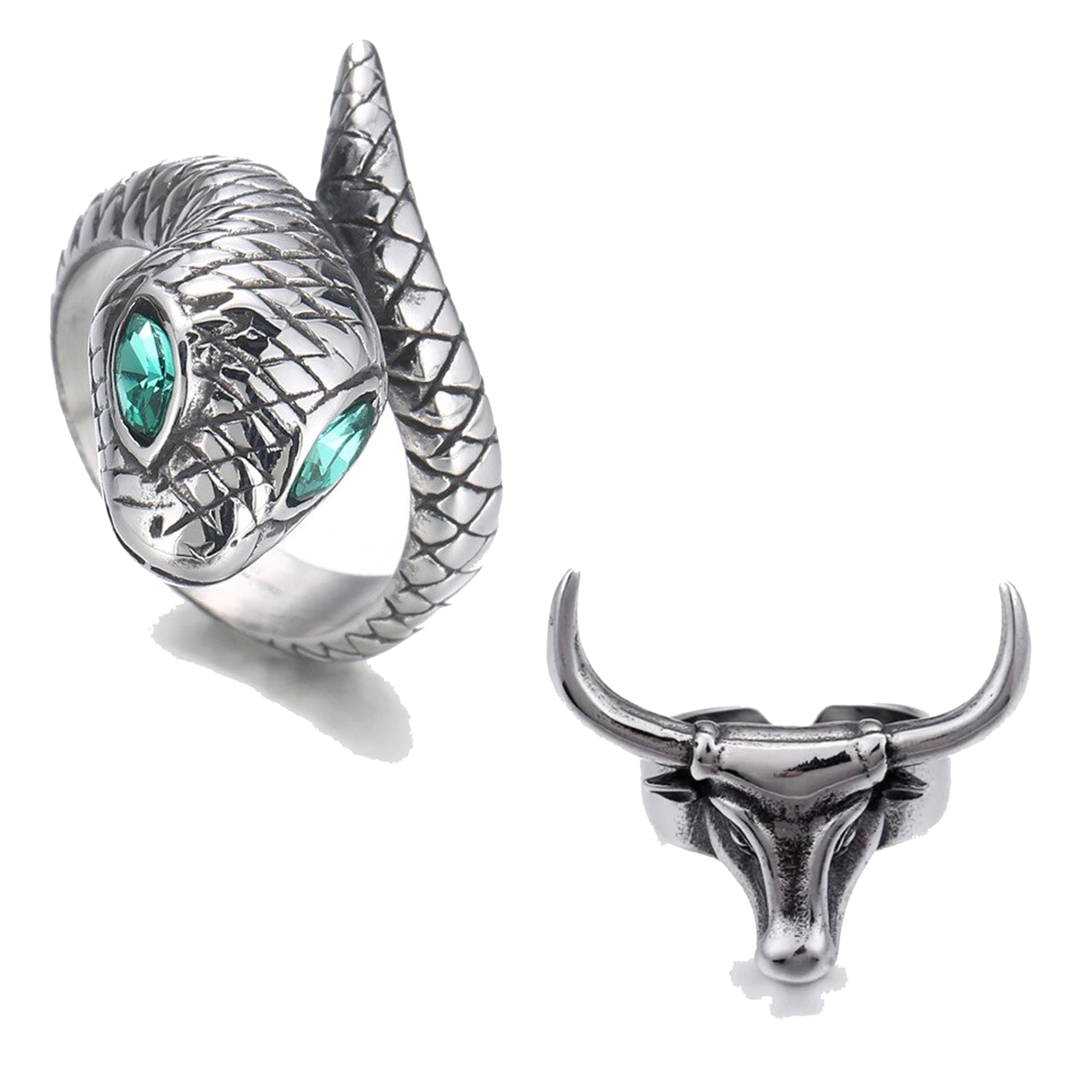 Fashion Frill Stylish Silver Ring For Men Stainless Steel Snake and Bull Design Adjustable Silver Ring For Men Women Boys Love Gifts Finger Ring Mens Jewellery (B0CLRM31ZK) Amazon Price History, Amazon Price Tracker