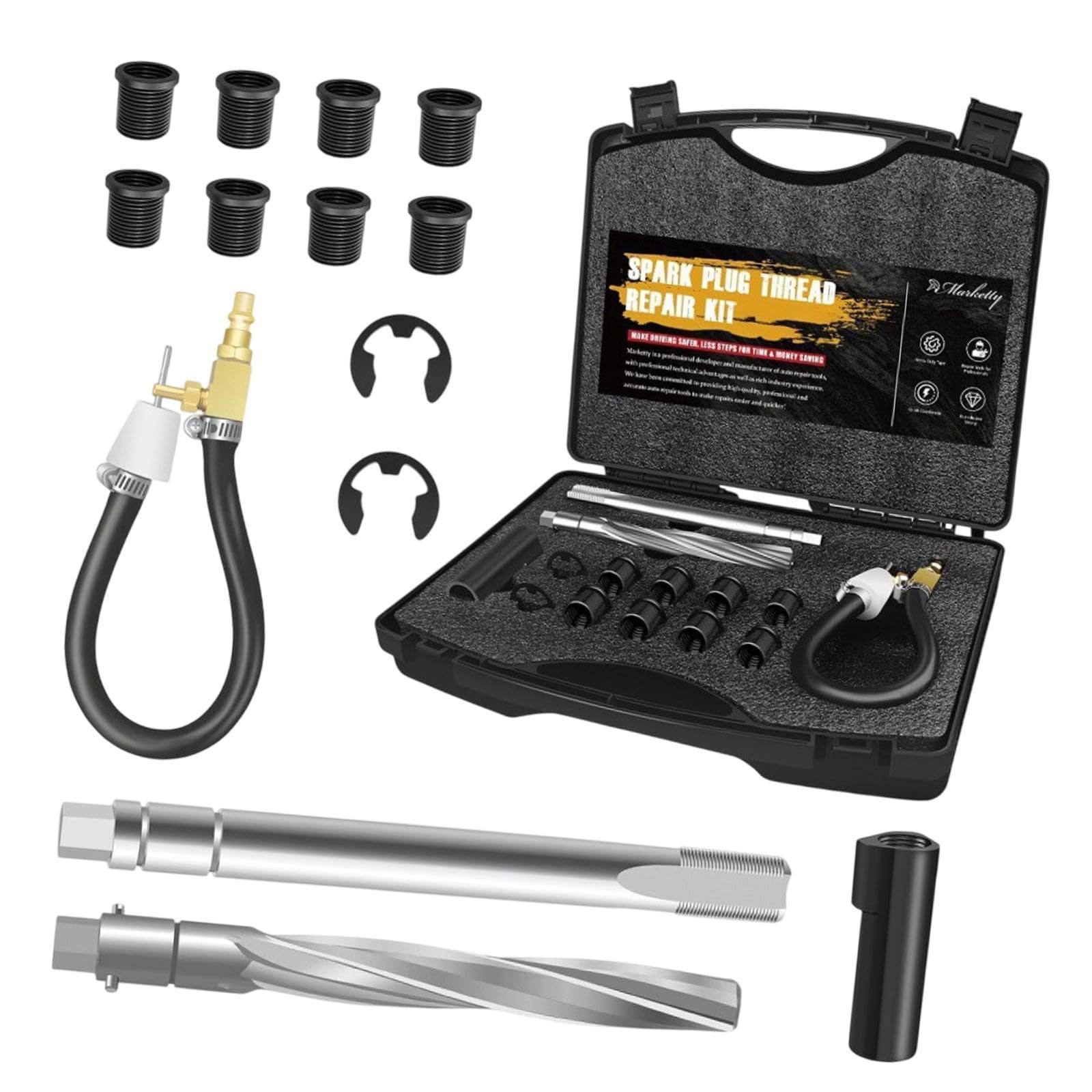 MagiDeal Spark Plug Thread Repair Tool Kit M14-1.25 Inserts with Carry Case Screw Tap Cylinder Leakage Tester Spark Plug Threader Tool