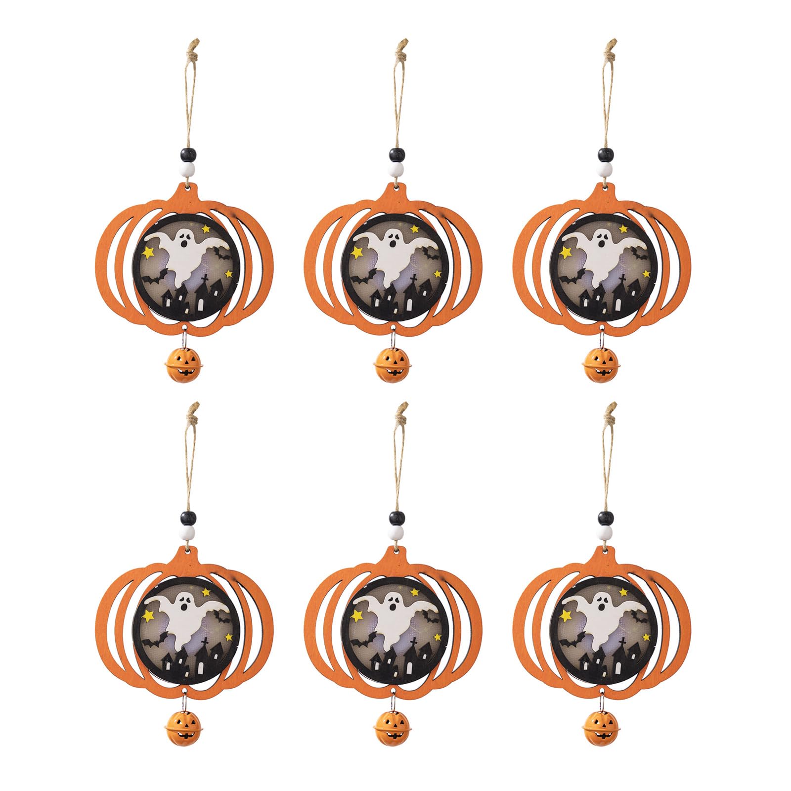 Buxuaaaa Of 6 Halloween Festival Wood Lighted Pumpkin/Bat/Spiders Hangable Accessory for Doorway or Wall Home Decoration Party Decoration