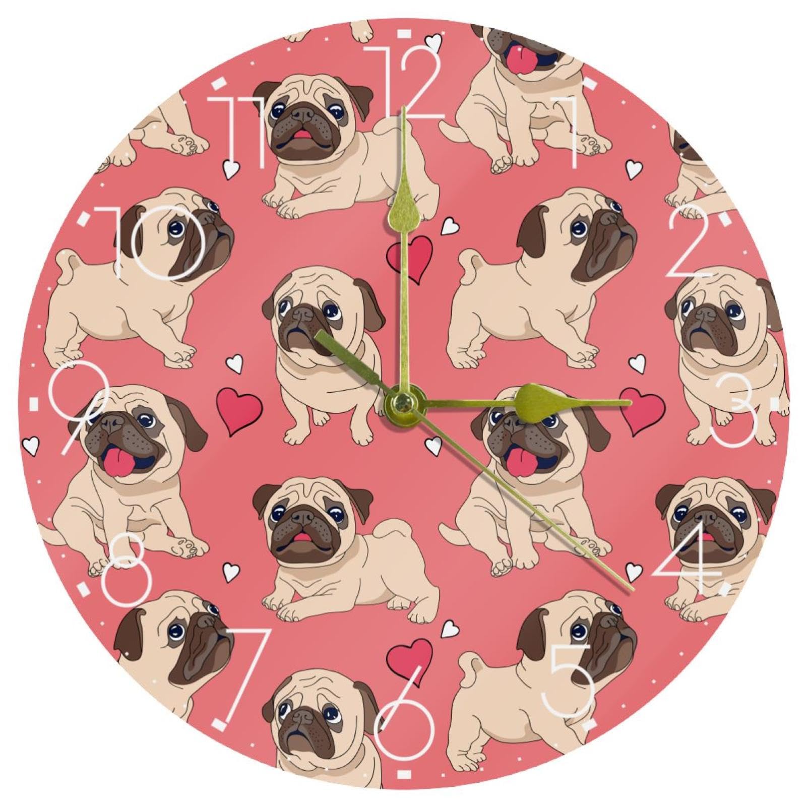 Horloge murale silencieuse motif carlin pour décorer votre salon ou votre chambre à coucher