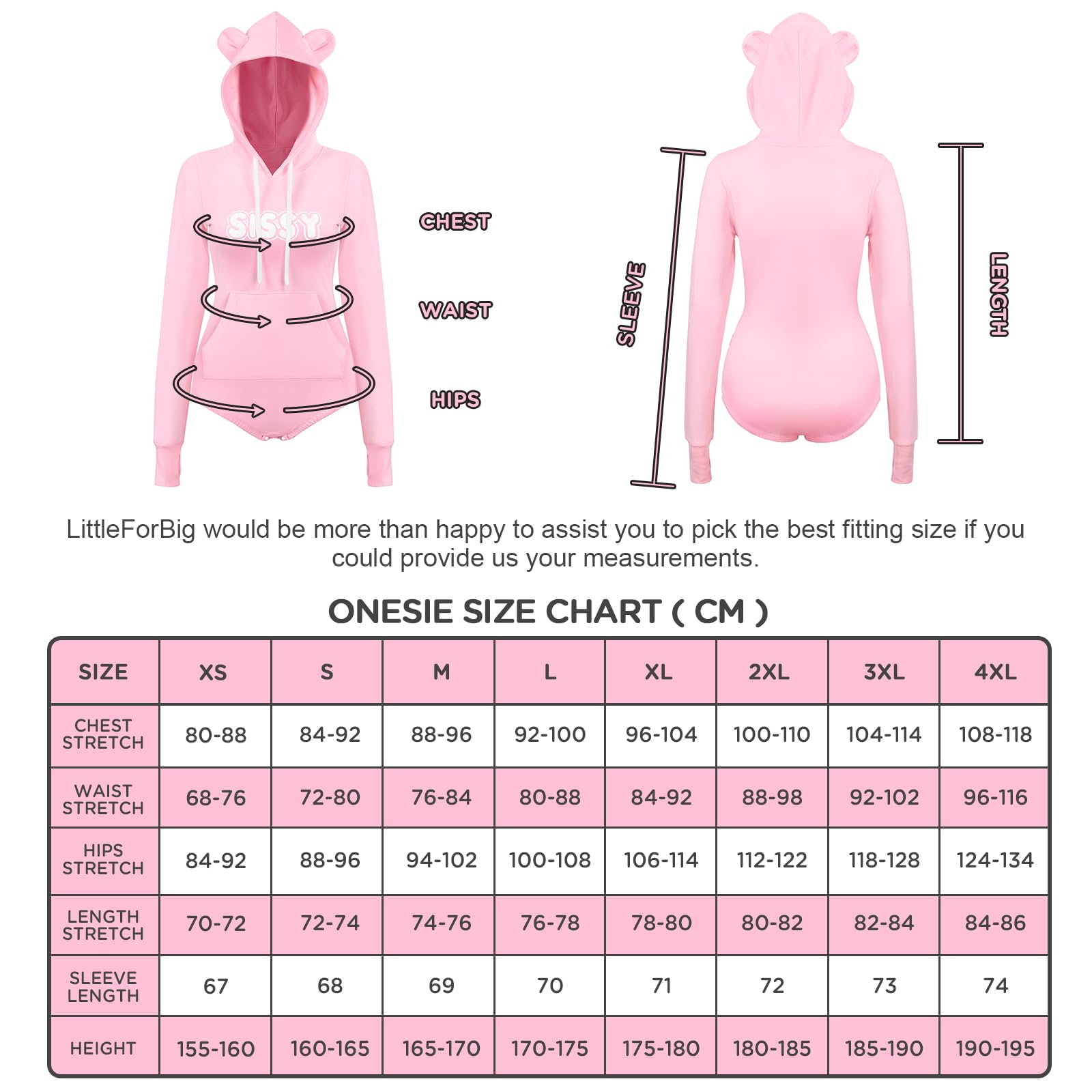 LittleForBig Bawełniany kombinezon jednoczęściowa piżama z kapturem body - przytulna bluza z kapturem Sissy Bear Onesie