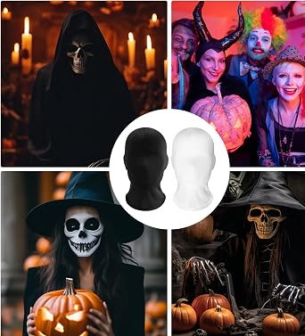 Pack of 2 Full Face Masks Black Mask Halloween Full Face Mask Breathable Halloween Masks Elastic Spandex Head Mask Unisex Faceless Mask for Halloween Party Costume Cosplay Carnival