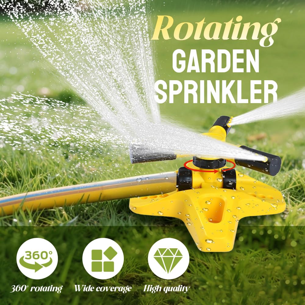 Irrigatori da giardino, irrigatore rotante automatico a 360 gradi con 3 bracci regolabili a spruzzo, facile da installare per innaffiare prati, piante e verdure, grande copertura