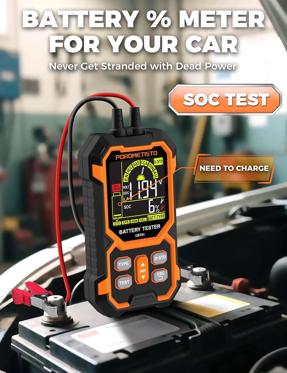 Car Battery Tester, 12V/24V Automotive Battery Diagnostic Tool, 50-2000 CCA Load Capacity, Digital Battery Analyzer & Voltage Meter for Car Truck Motor SUV Boar ATV RV