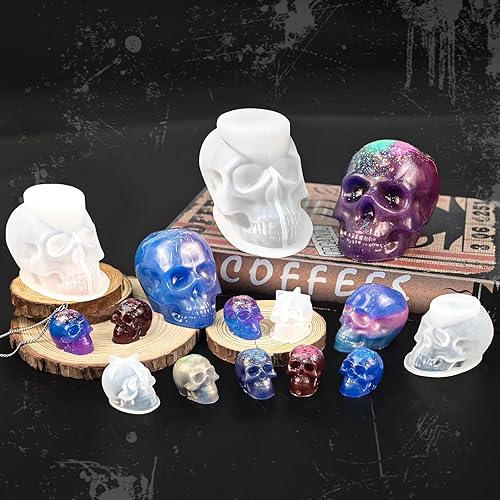 Miniatura 2 de 7 moldes de calavera para resina, juego de moldes de silicona 3D grandes + medianos + pequeños para velas, cera de jabón, arcilla y resina epoxi,