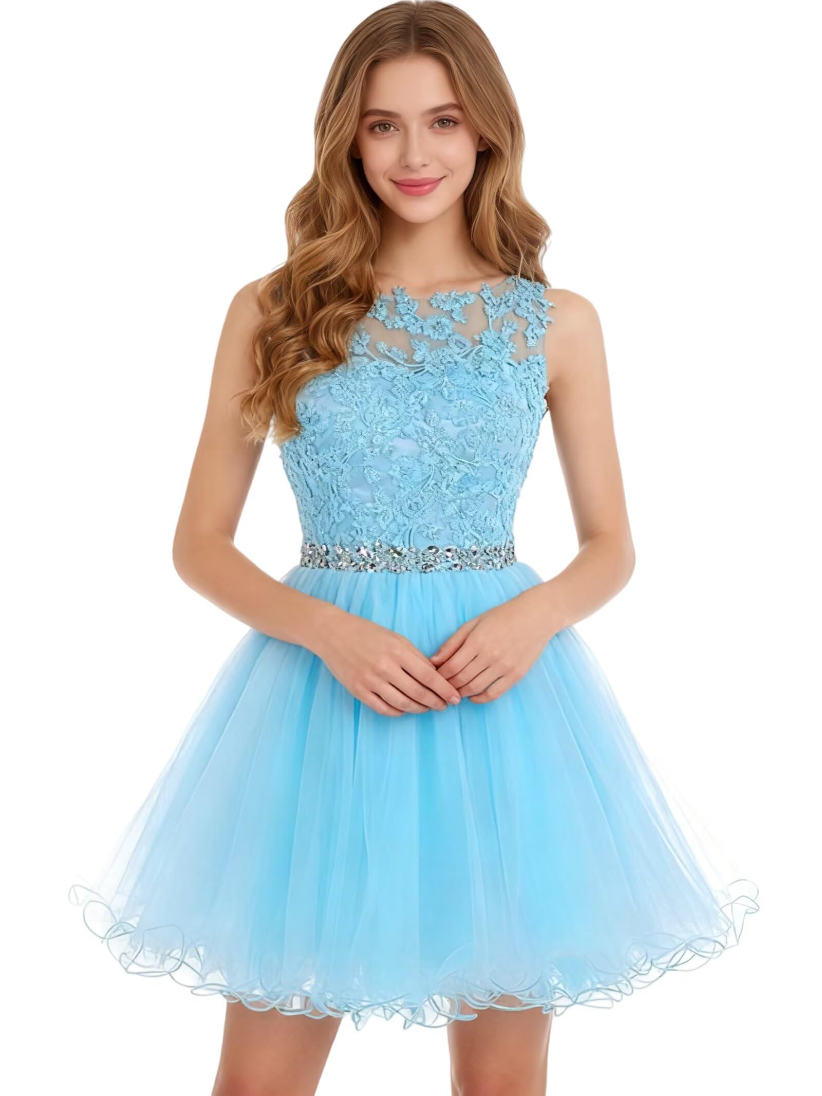 Dydsz Womens Scoop Appliques Homecoming Dress Short Cocktail Party Gown