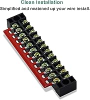 Vista 6 de MILAPEAK Bloque de terminales y tira – 5 bloques de terminales de tornillo de doble fila de 12 posiciones de 600 V 15 A con cubierta + 10 tiras