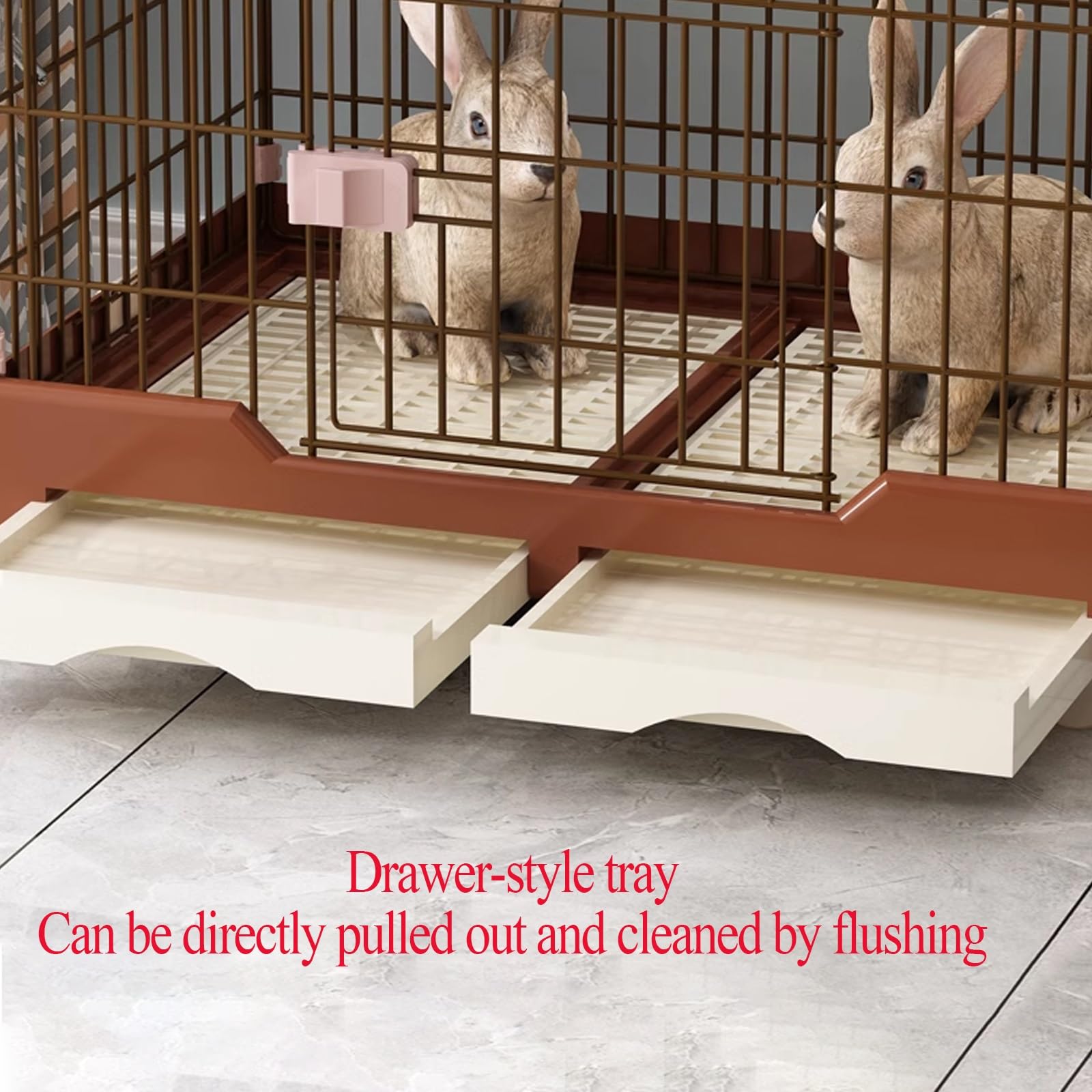 Jaula Conejo Grande Exterior con Ruedas Jaula para Conejos Pequeños con Bandejas Extraíbles, Conejera for 2 Conejitos for Animales Pequeños Fácil de Limpiar(Brown,82 * 57 * 66cm)