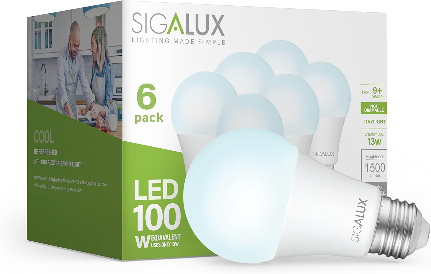 Sigalux Light Bulbs 100 Watt Equivalent LED Bulbs, A19 Daylight Standard Light Bulbs 5000K White