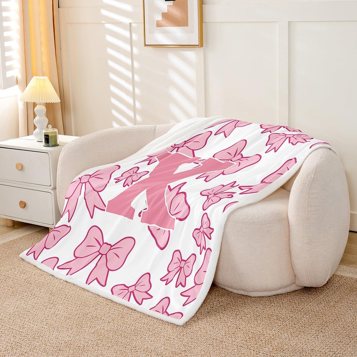 jejeloiu Girls Kawaii Bow Sherpa Blanket Plush Fuzzy Letter X Fleece Throw Blanket Boys Girls Coquette Bows for Bed Couch Chair Living Room Cute Bowknot Bedroom Decor Monogrammed Baby 30"x40"