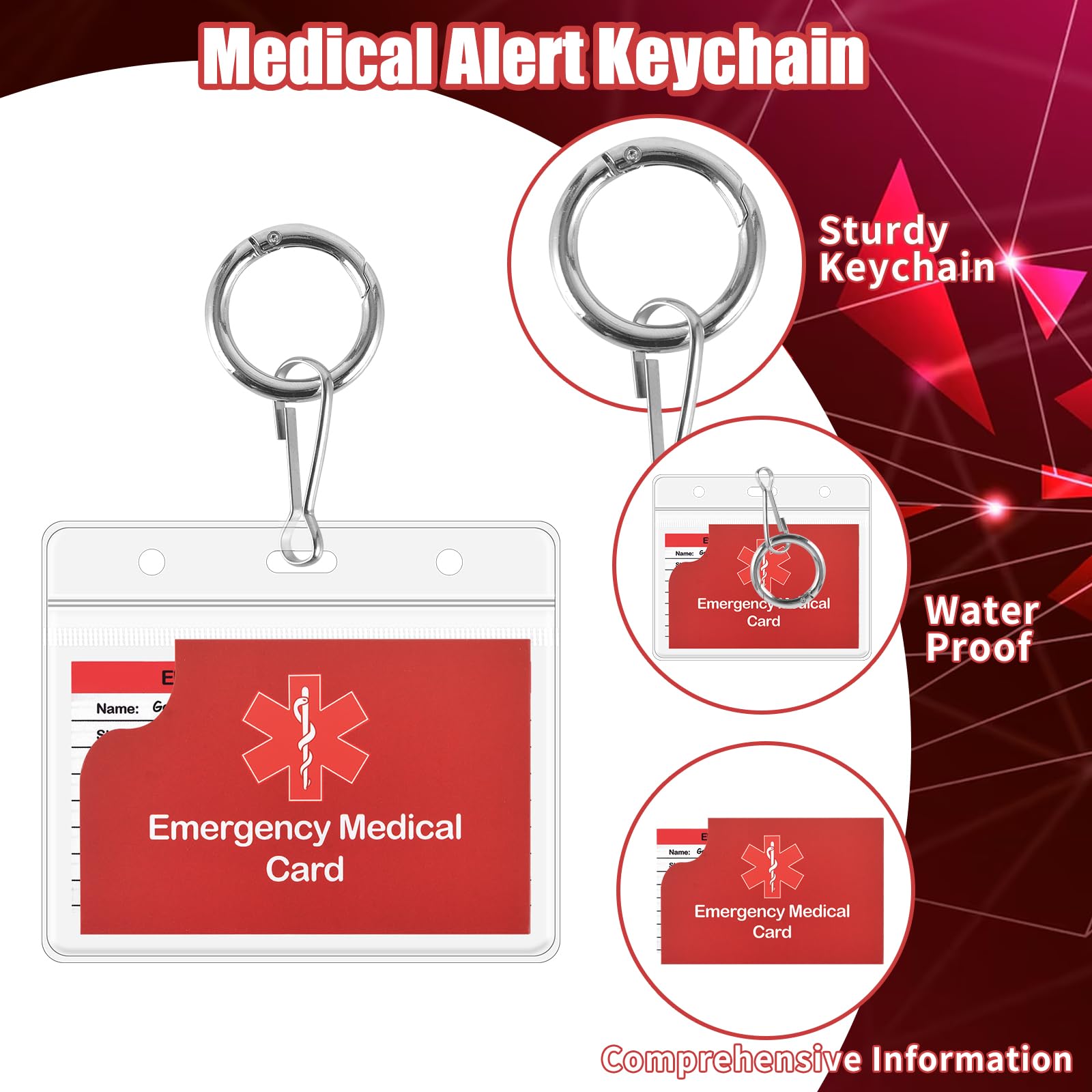 4 Pack Medical Alert Keychain Emergency Medical Information Id