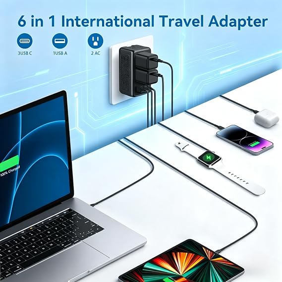 2000W 220V to 110V Converter, Voltage Converter US to Europe for Hair Dryer with 1 USB A 3 USB C, European Travel Plug Adapter Power Converter Adapter Combo from US to EU UK AU (Black)