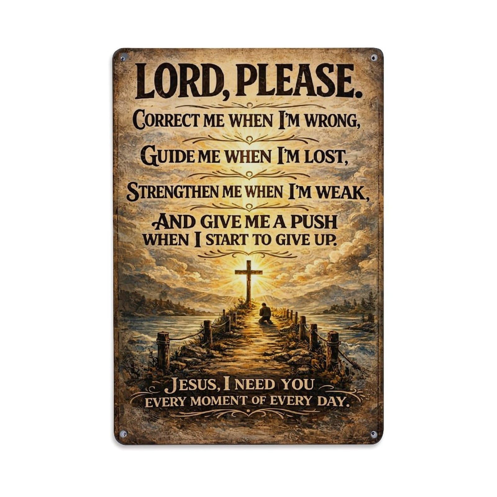Lord Please Correct Guide Strengthen Retro Metal Tin Sign, Vintage Decor Art Poster for Bar, Home, Man Cave, Kitchen, Laundry Room Gift 8x12Inch