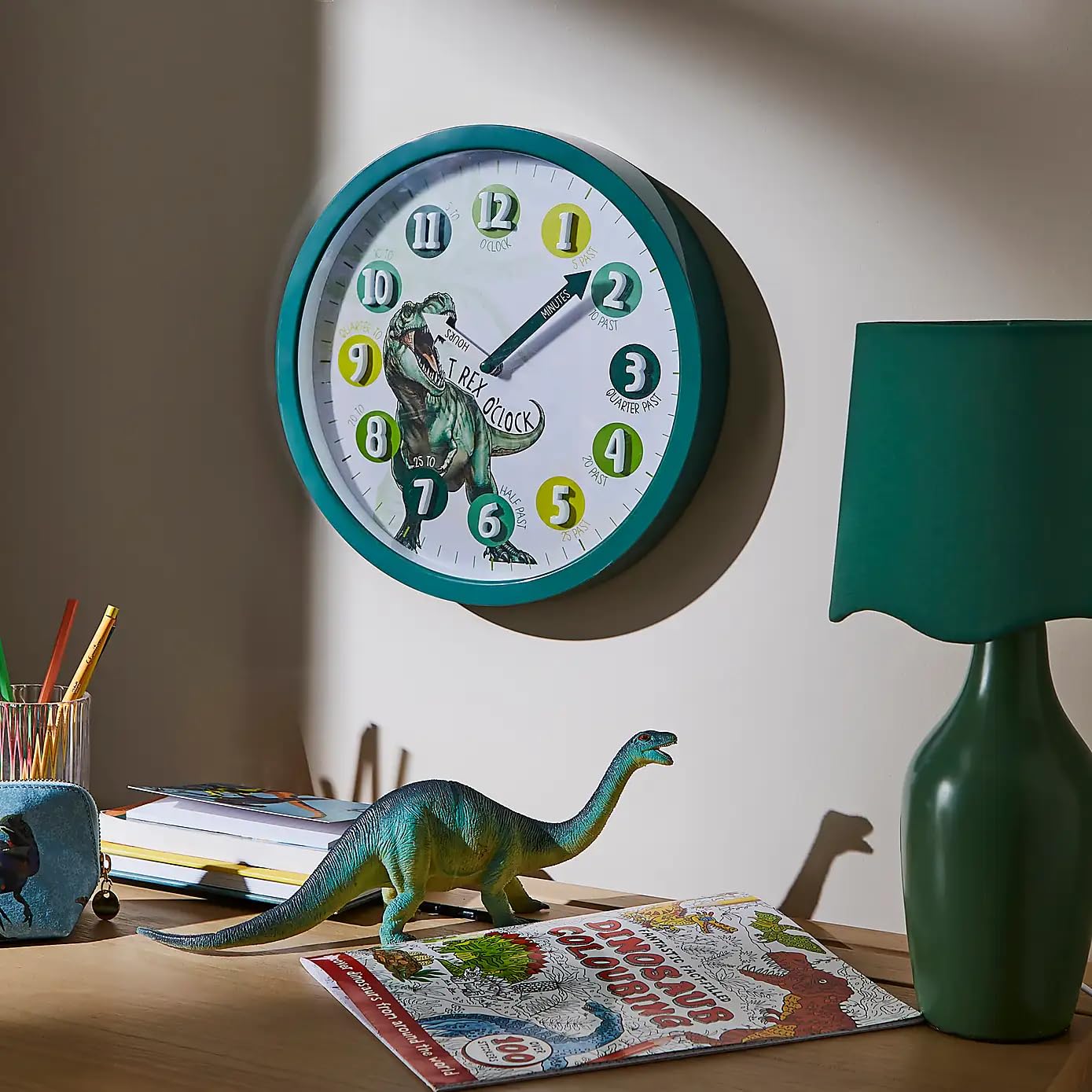 New Colourful, Detailed Design Kid's Dino Wall Clock, Analog Time Learning Kids Room Decorations Helps Kids Tell The Time Kids Rom Study Room Wall Clock