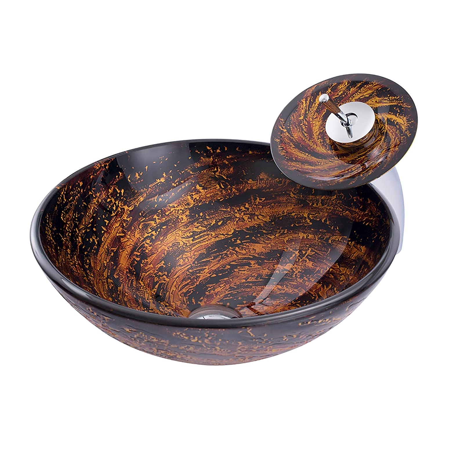 CWCQGH Bathroom Vessel Sink with Faucet and Drain Combo Bowl Tempered Glass Countertop Round Above Counter Art Basin, Thickness 12 cm