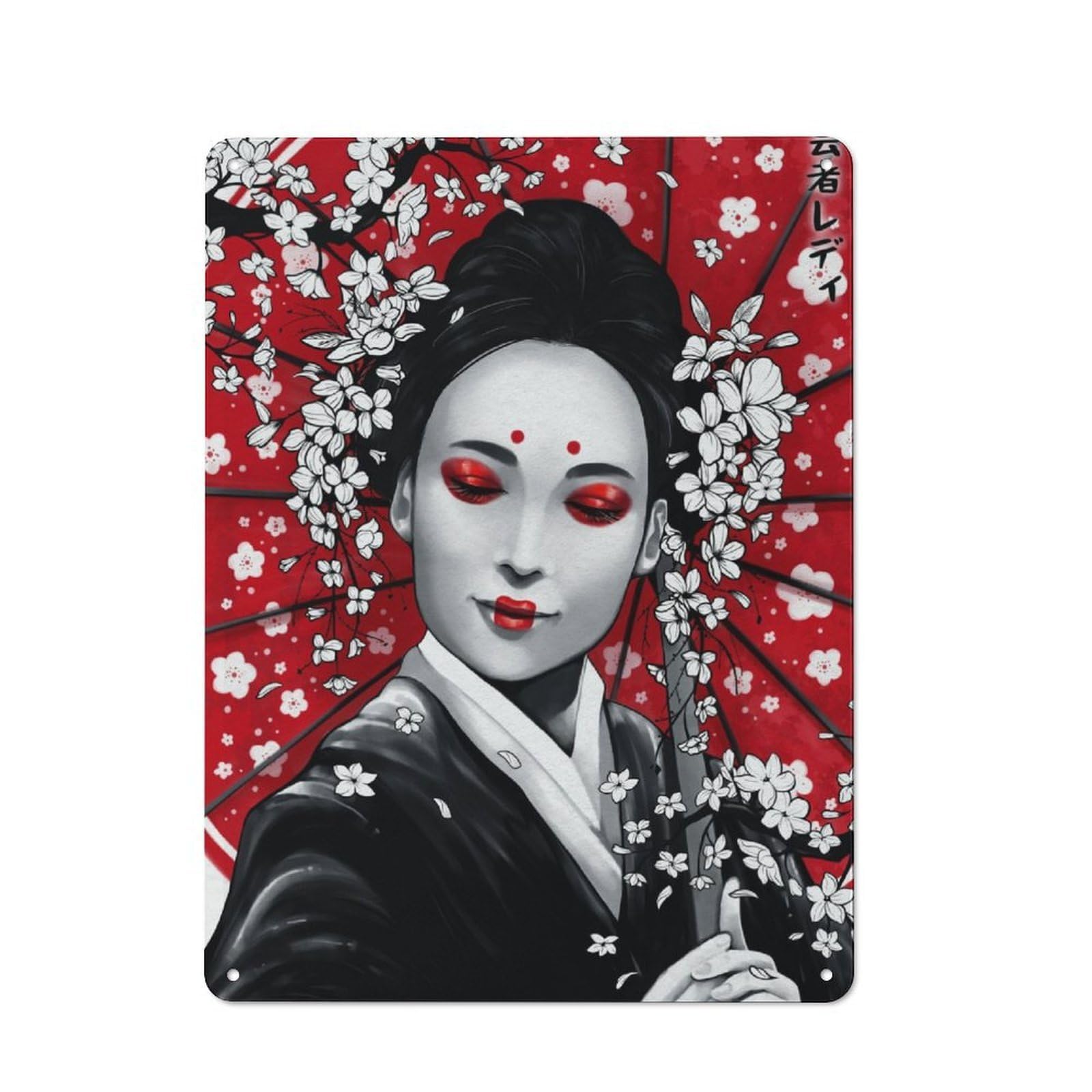Junmoney Japanese Geisha Ink Wash Tin Wall Plaque 40X30cm With For Bar Or Restaurant, Suited To Bar Decor Enthusiasts