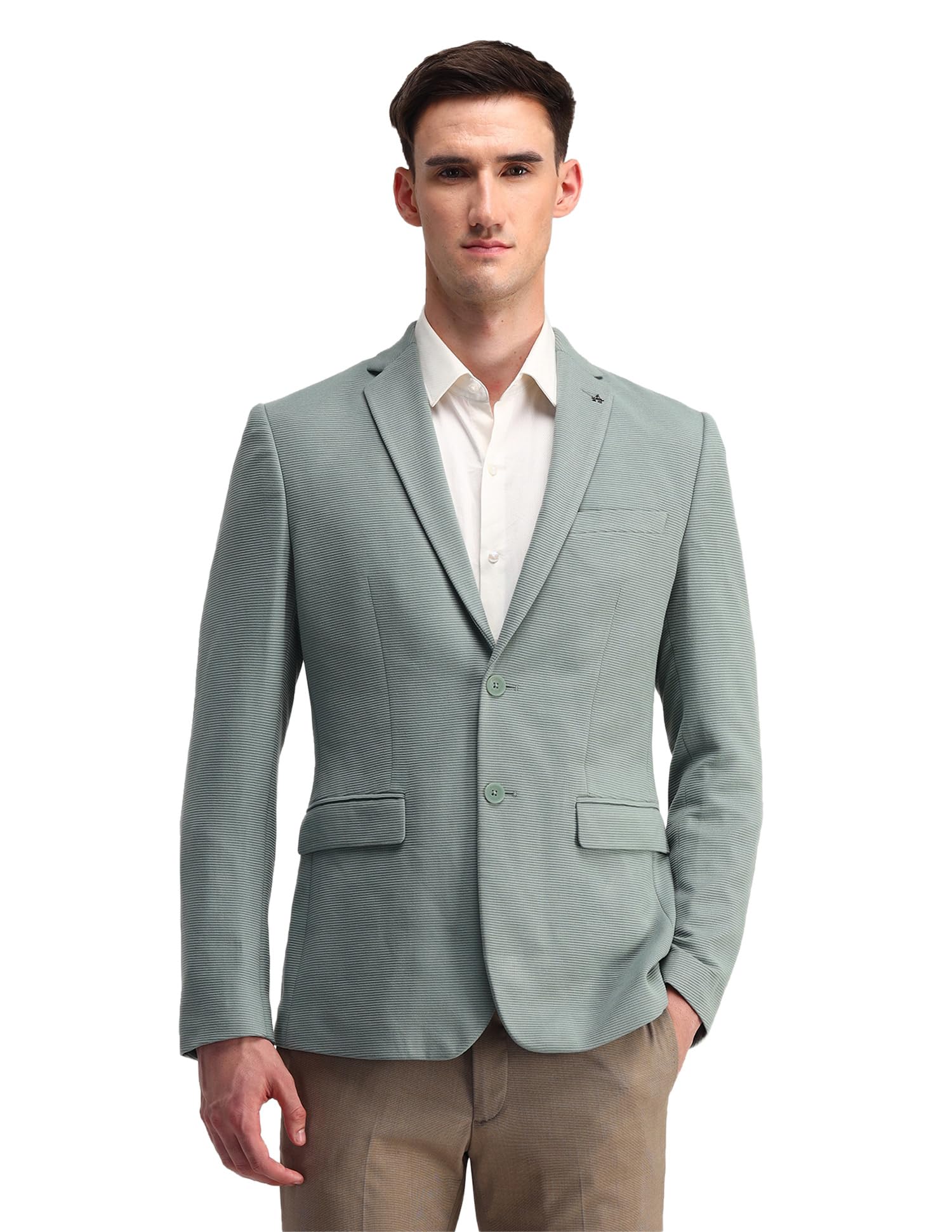 arrow Men's Green Self Design Notch Collar Long Sleeve Formal Polyester Slim Fit Blazer-picture-19