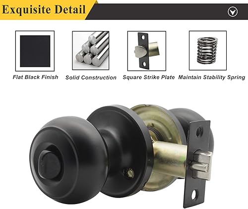 Miniatura 6 de Probrico Perillas de puerta exterior con cerradura con cerradura de bola plana para puerta de entrada en color negro, llave interior, herrajes de
