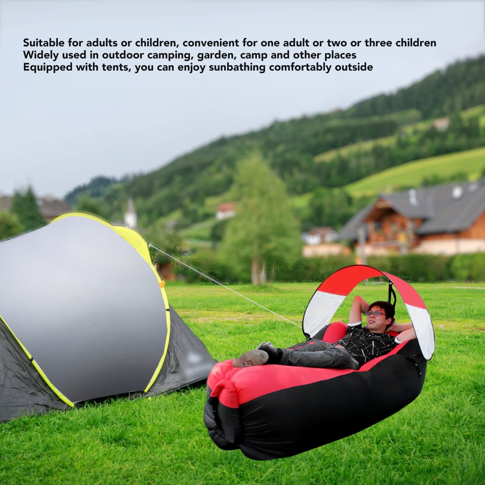 Outdoor Inflatable Couch, Lounger Air Sofa Camping Chair for Outdoor Camping Hiking (Black Plus Red)