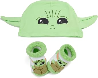 STAR WARS Baby Boys The Mandalorian Cap and Bootie Set - Baby Yoda Baby Gift Set with Hat and Socks