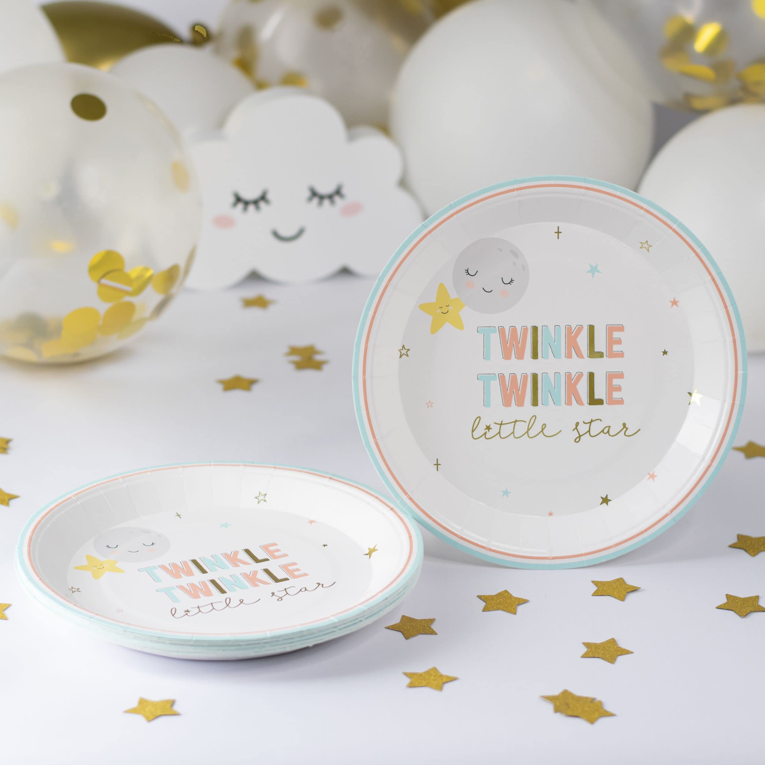 Kate Aspen Twinkle Twinkle 9 in. Premium Decorative Paper Plates | Party Supplies (350 GSM weight -Set of 16) - Perfect for Baby Showers and Birthdays