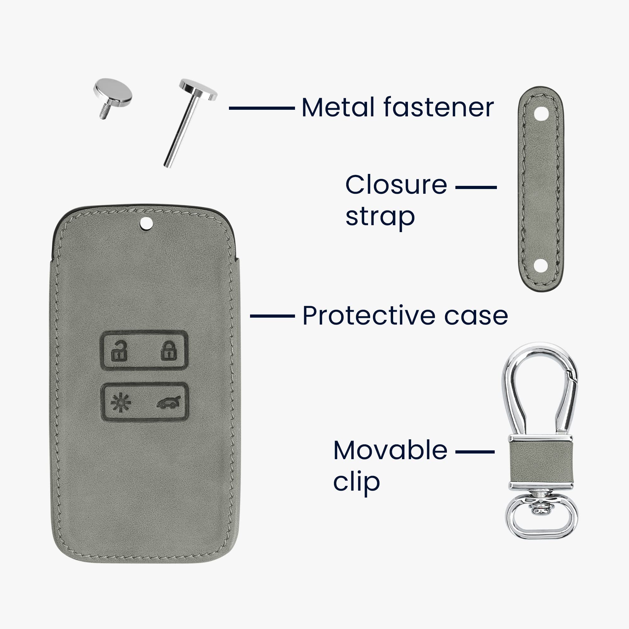kwmobile Akcesoria do kluczyka samochodowego kompatybilne z Renault Smart Key 4-Button (tylko klawisze Keyless Go) - Etui na kluczyki samochodowe z nubuku - szary kompas