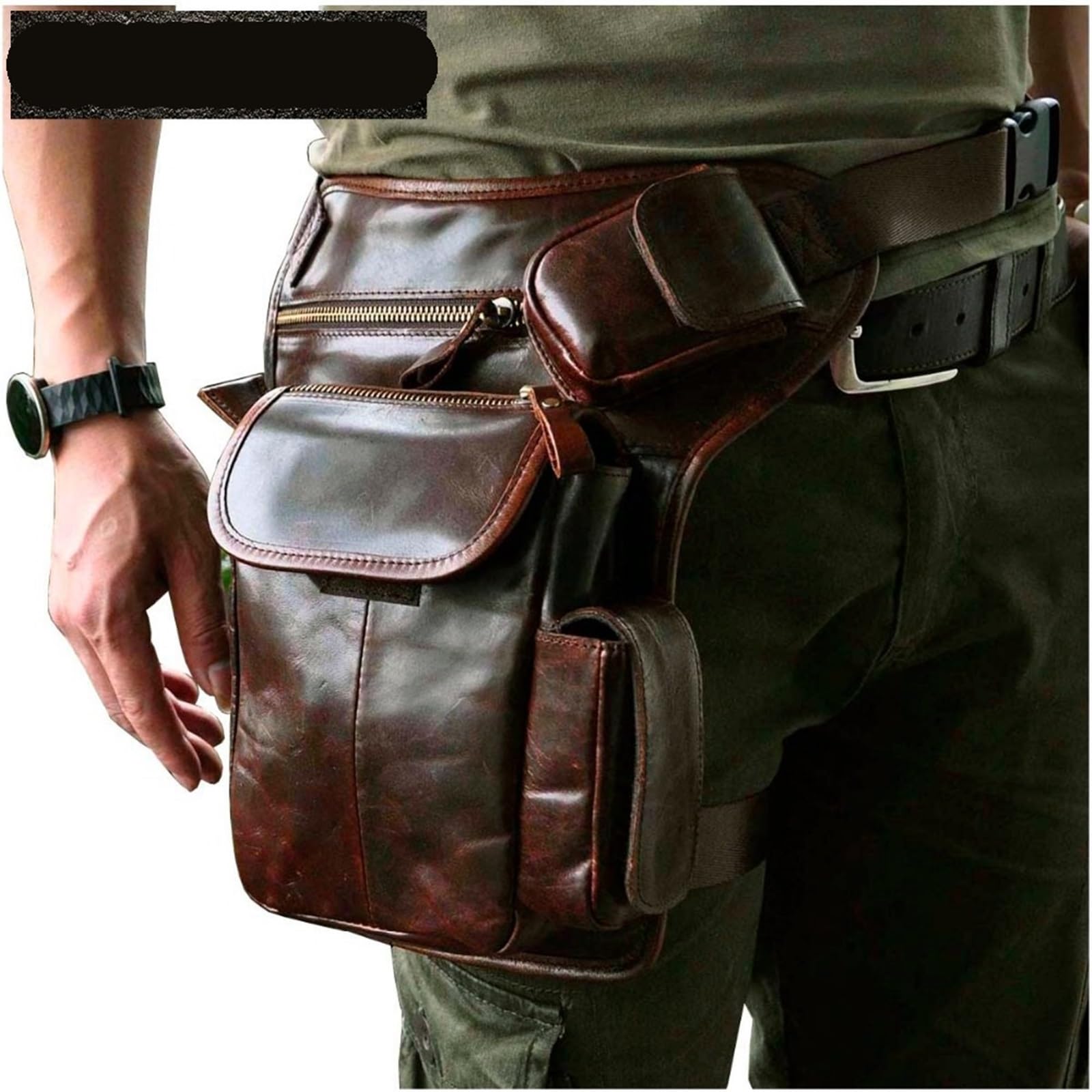 Sacoche de Jambe Moto Sac bandoulière en Cuir Multifonction for Homme(Color 3)