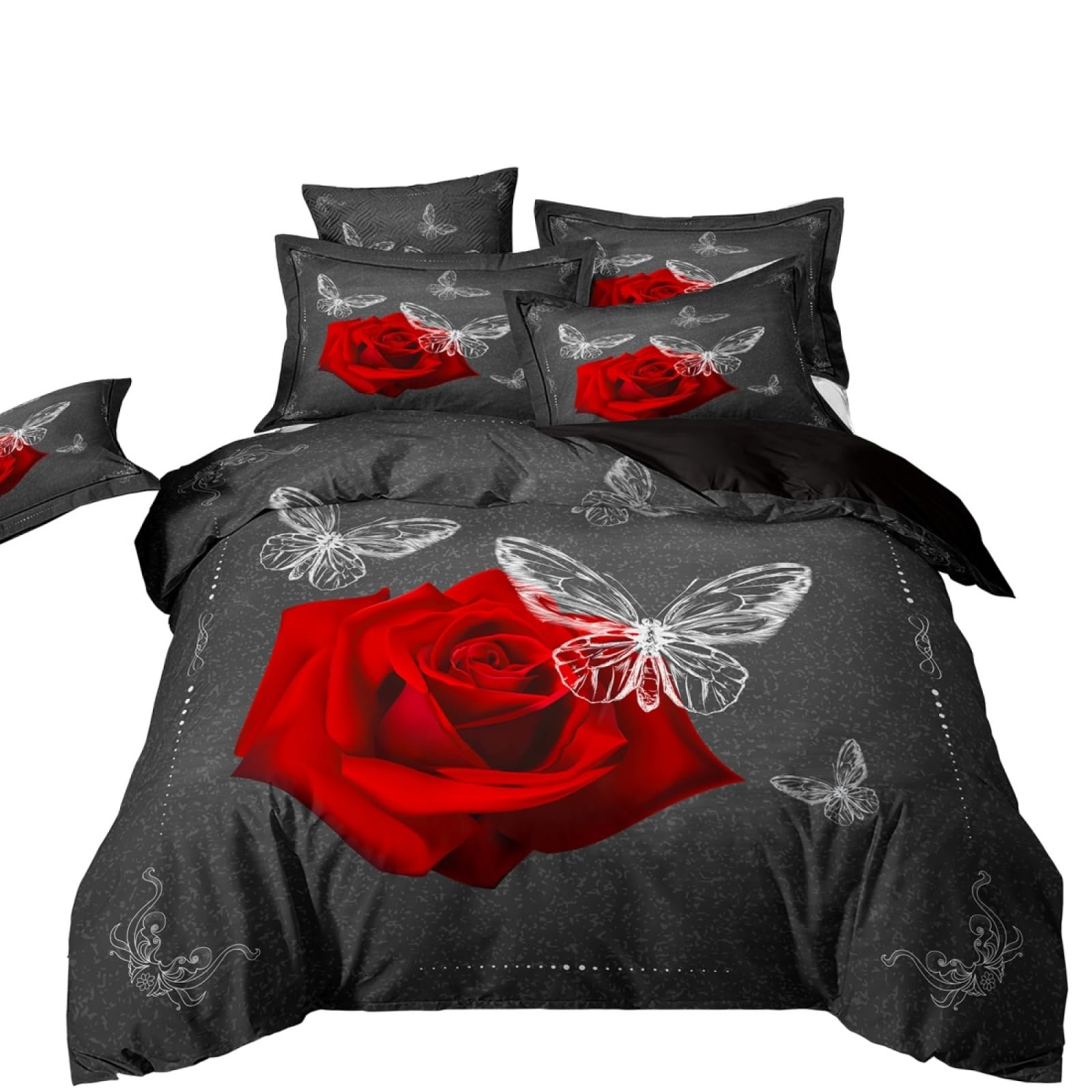 Double Duvet Set Grey Insect Rose Bedding Double Bed Set Duvet Cover Sets