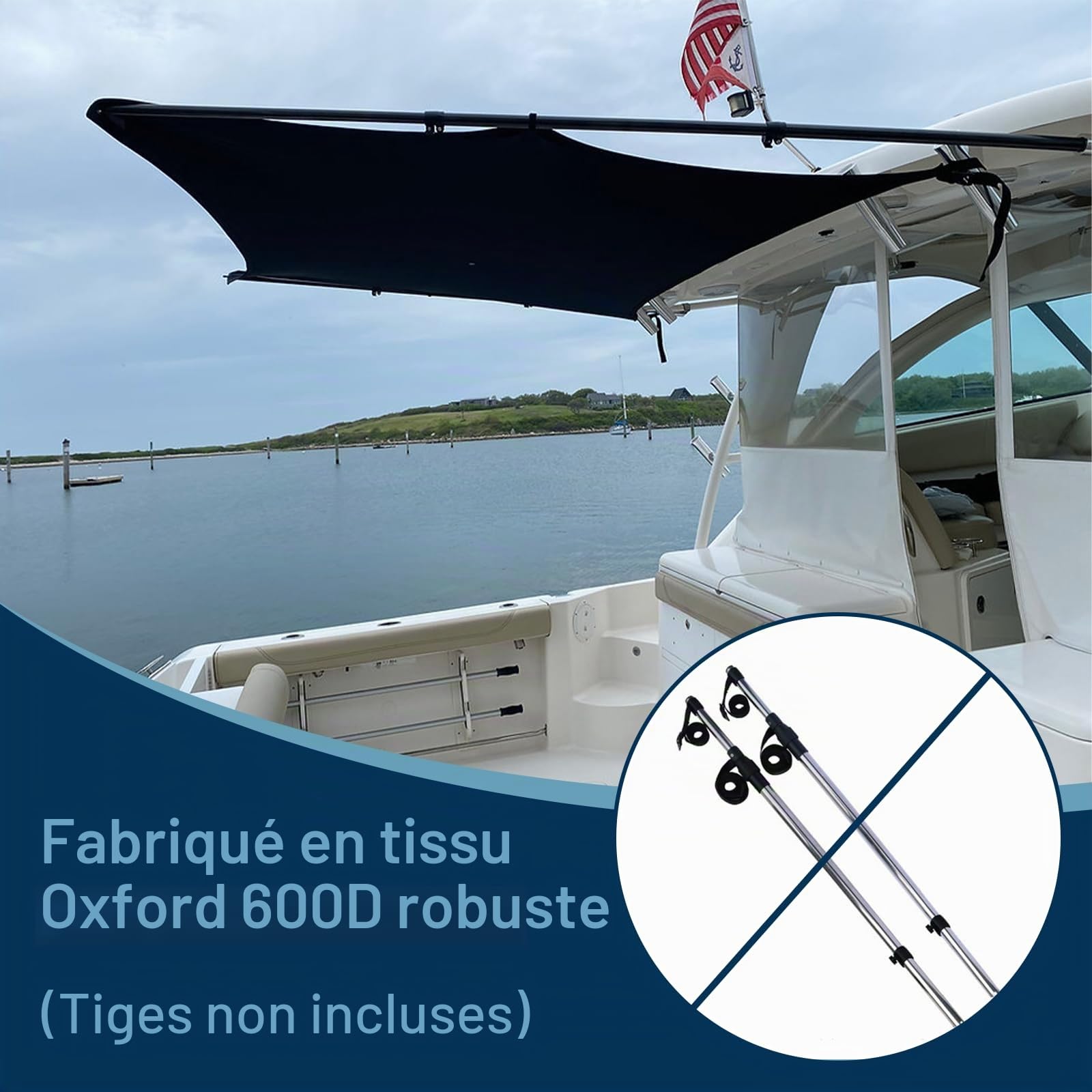 T-Top Extension de Pare-Soleil pour Console Centrale de Bateau – Housse d'auvent de poupe Marine, Tissu Oxford 600D Robuste (tiges Non incluses) (Taille D)
