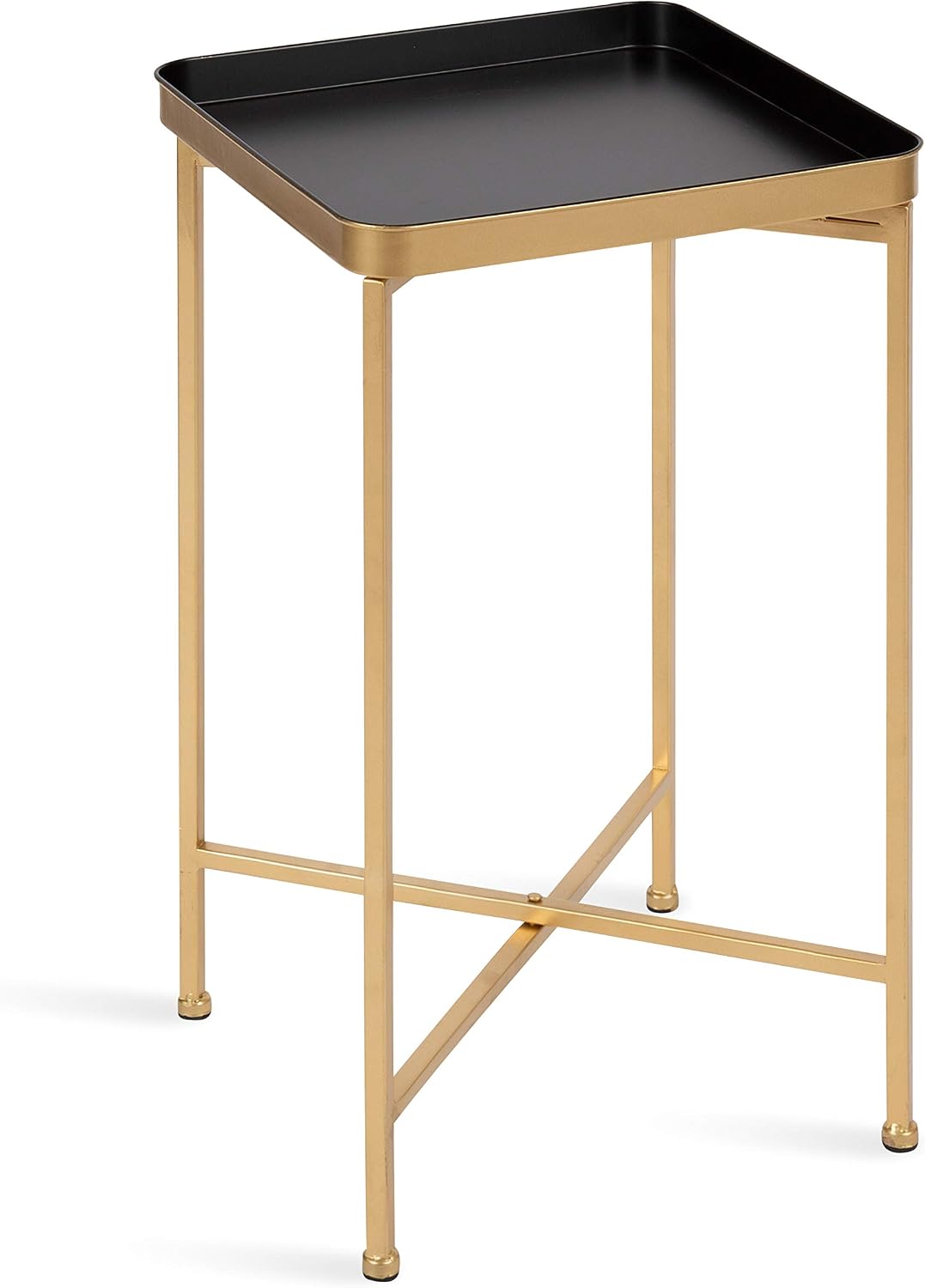 Kate and Laurel Celia Modern Square Tray Side Table, 14 x 14 x 26, Black and Gold, Foldable Metal Accent Table for Storage and Display