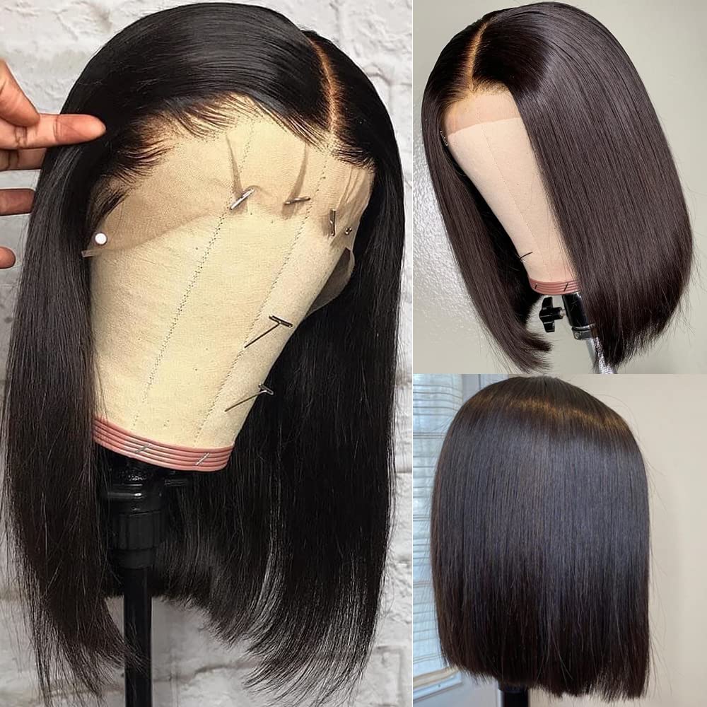 Amazon.com : Vipbeauty Bob Wig Human Hair Straight 14 Inch Short Lace Front  Human Hair Wig For Women 1B Black Color 13x6x1 T Part Lace Wig Middle  Parting : Beauty & Personal Care