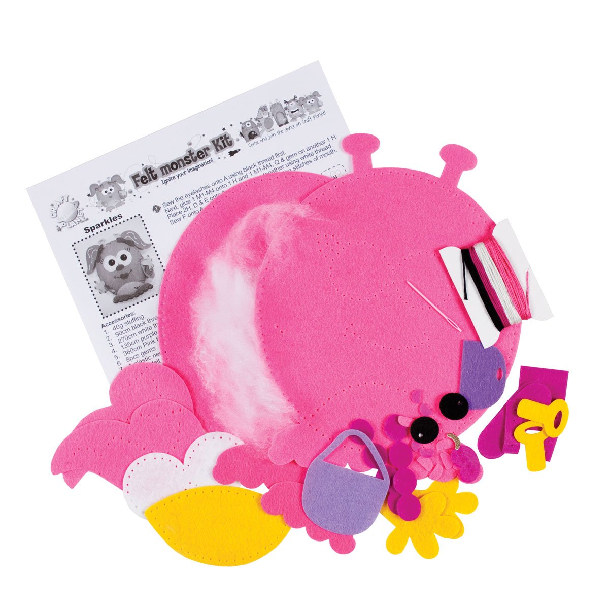 Craft Planet Felt Monster Craft Kit Sparkles, Height 20-30cm, Fuzzy Felt Fabric Crafts, Arts & Crafts Supplies, Craft Hobbies, Felt Toys Kits, Felting Craft Set, Sewing Embroidery Craft