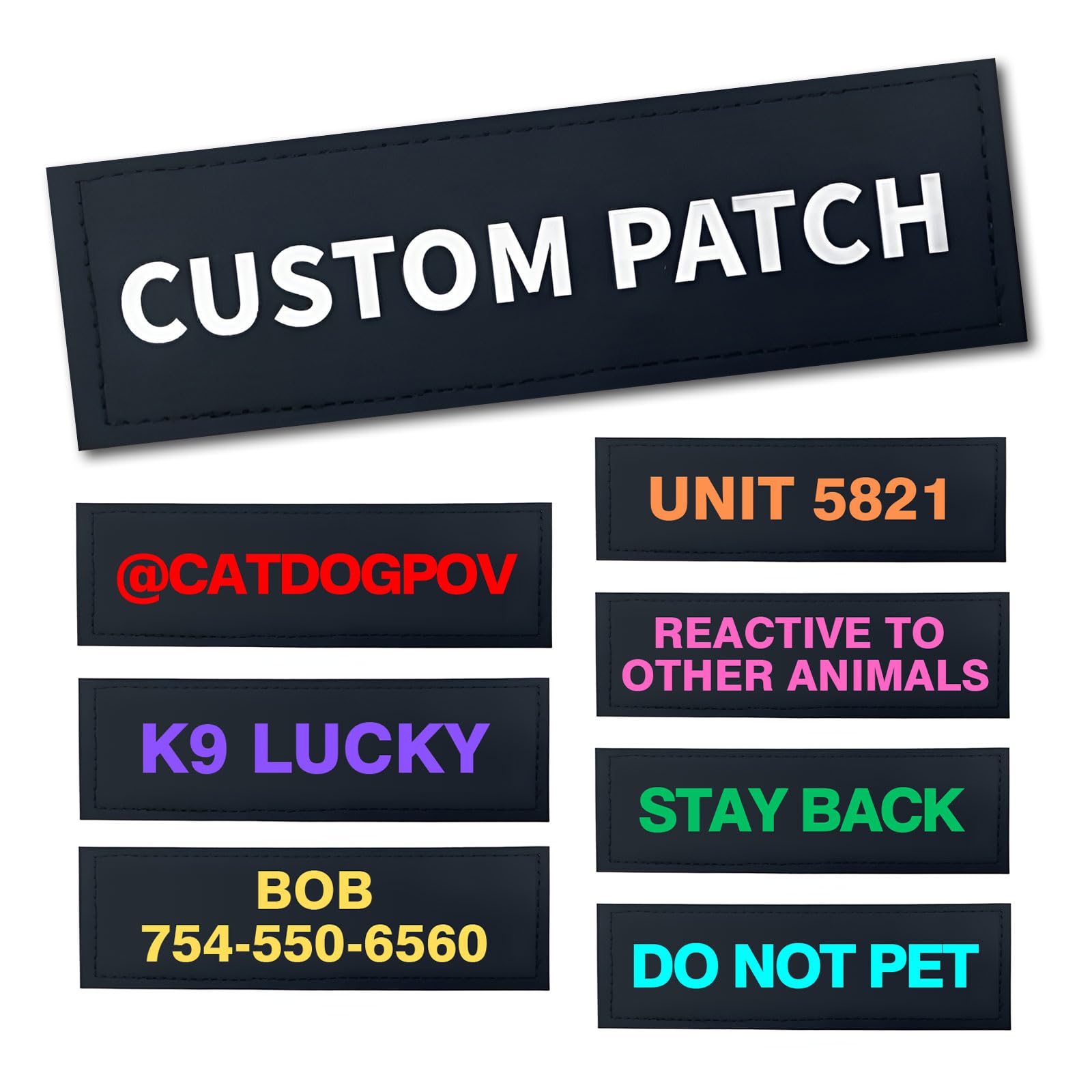 Custom 2Pcs Dog Harness Patches Personalised Removable Dog Vest Name Patches Waterproof (Small-4.33 x 1.18in)