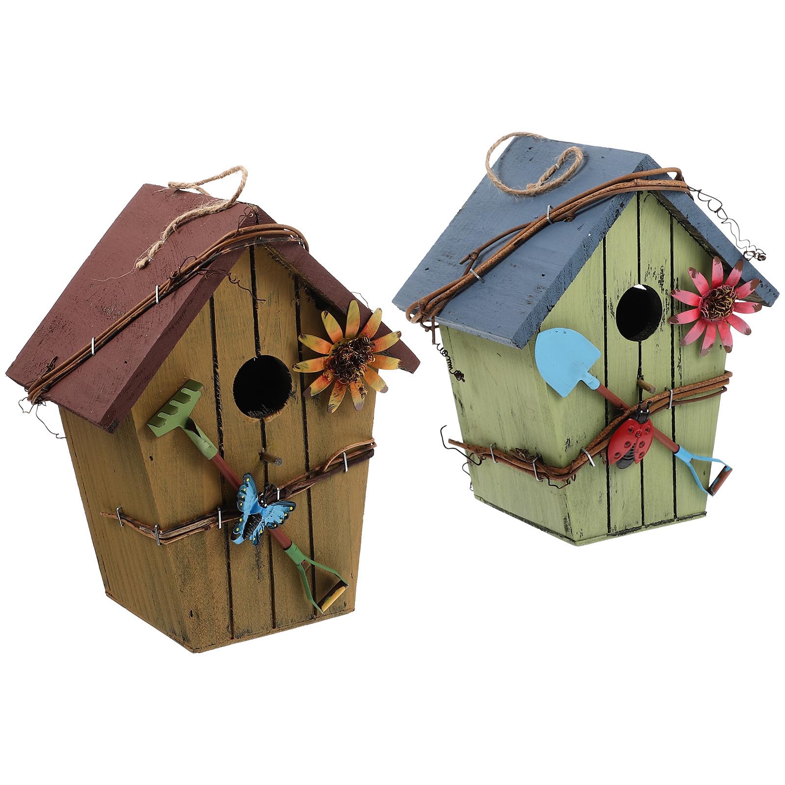 Generisch 2 Stück Holz Vogelhaus in Hausform für Wellensittiche und Kleine Vögel Vogelnest Dekoration für Garten und Innenbereich Stabile Holzqualität