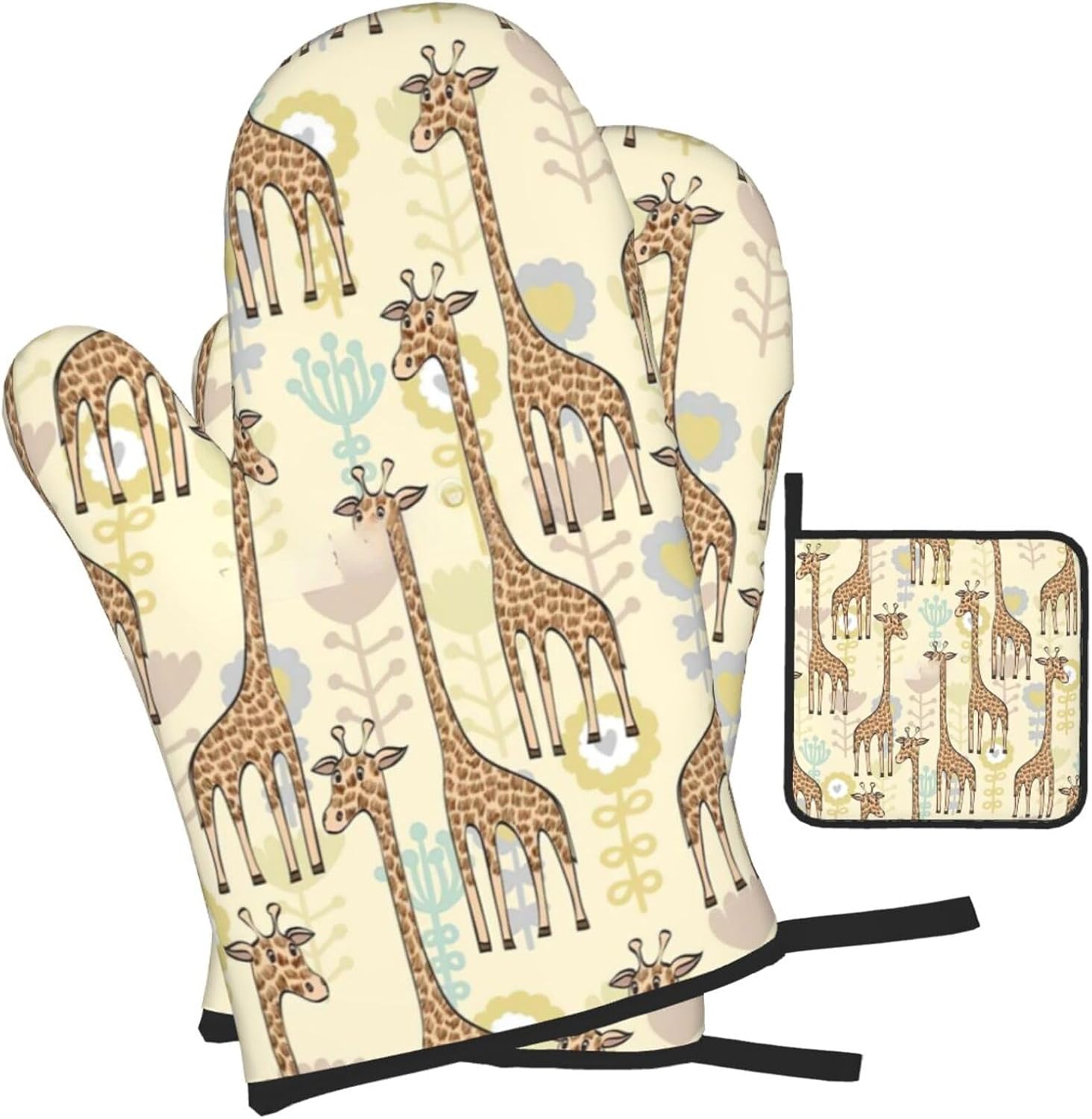 Hand Drawn Giraffes Print Heat Resistant Microwave Gloves, Used for Baking, Cooking, and Fashion Kitchen Essentials