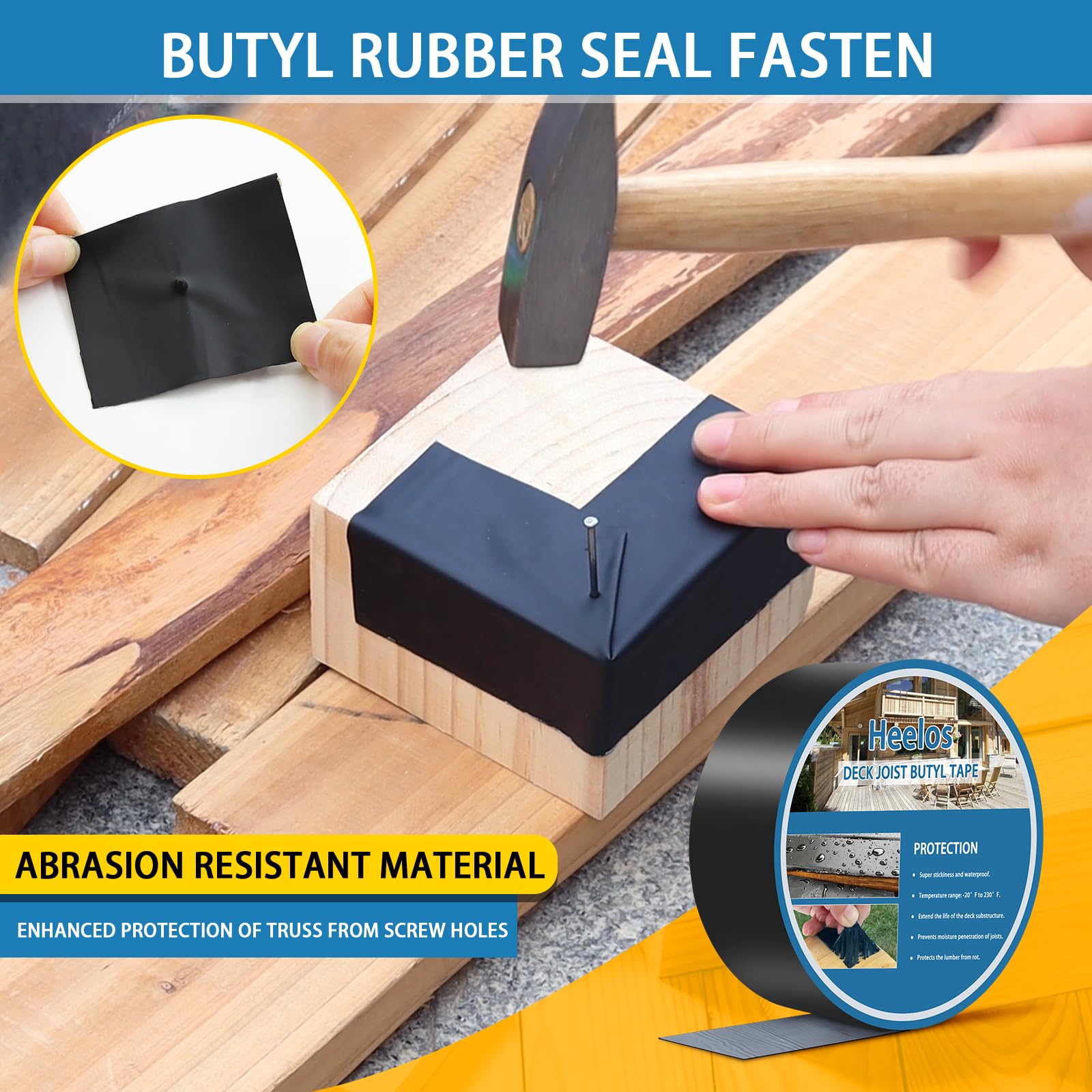 Deck Joist Tape 1-5/8 X 100 FT - Waterproof Self-Adhesive Flashing Tape For Wood Protection