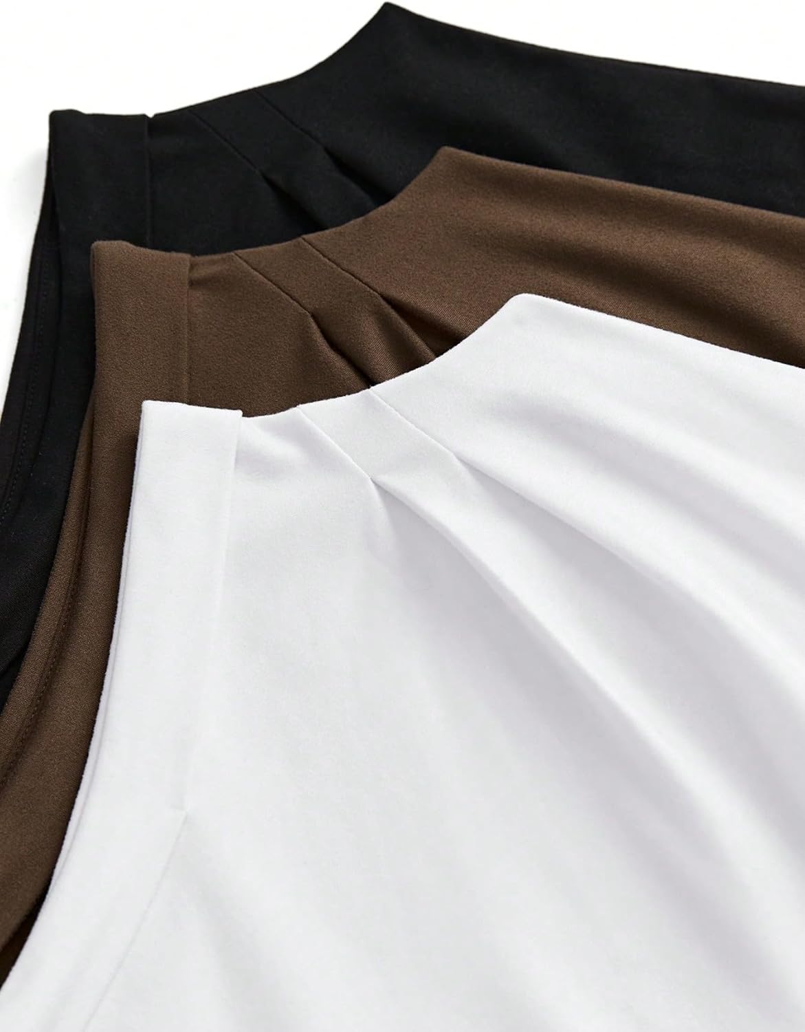 OYOANGLE Women's 3 Pack Mock Neck Ruched Tank Tops Basic Solid Summer Sleeveless Fitted Top - Image 3