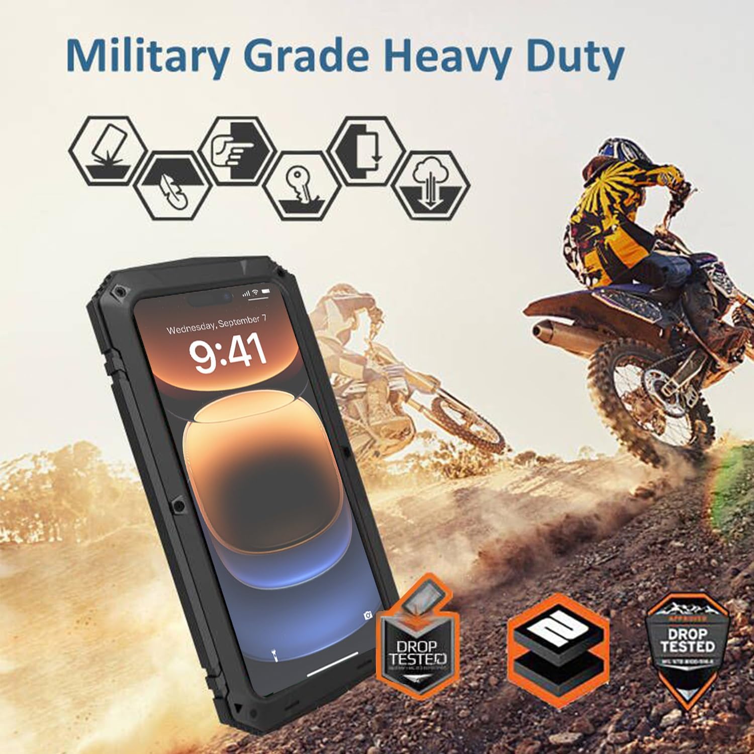 Metal Case for iPhone 16 Aluminum Military Grade Rugged Case with Metal Stand Screen Protector Drop Tested Shockproof Dustproof Full Cover case for Man (Black)