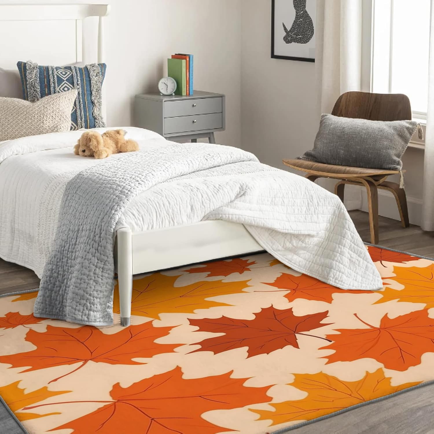 Fall Leaves Rug & Home Decor - 2x3 Rug, Fall Maple Leaf Rugs for Entryway Living Room Bedroom, Thanksgiving Carpet, Washable Non Slip Soft Low Pile Indoor Door Mat & Room Decor