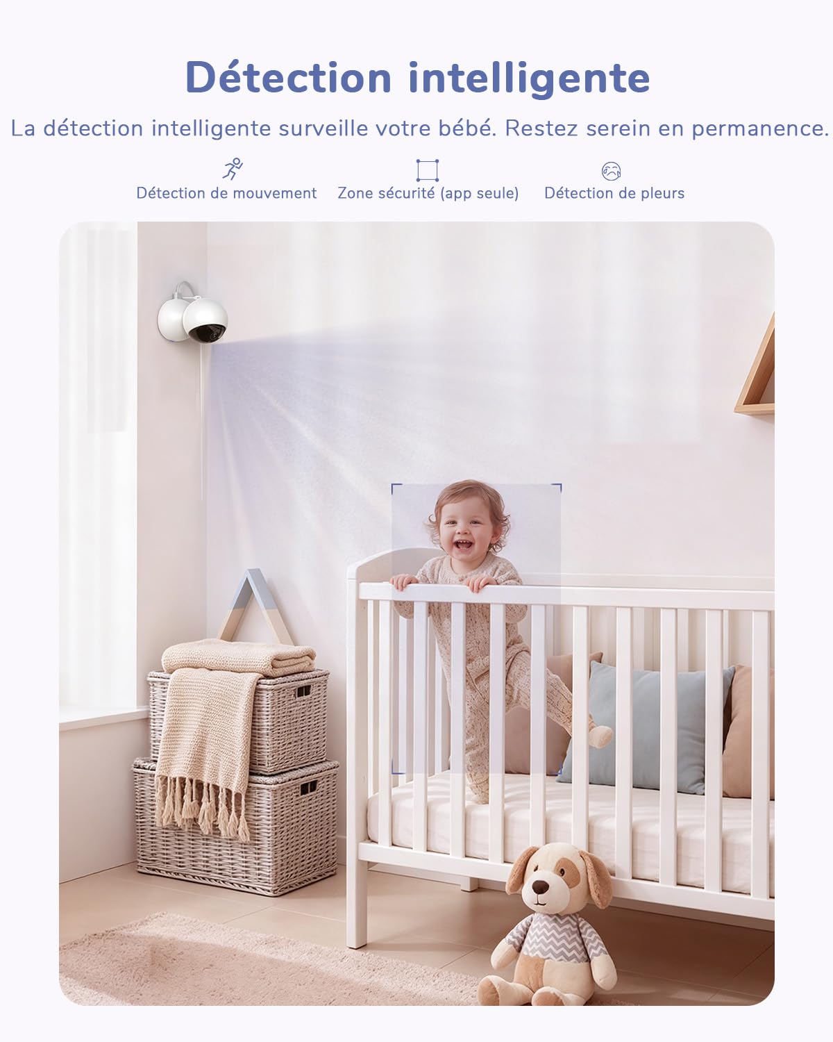 Écran Tactile 6.5" & Écran partagé, WiFi Babyphone Caméra, App, 360° | Zoom à deux doigts & Zoom 5X, 4MP, HDR Vision Nocturne, Audio bidirectionnel, Détection des pleurs & température Caméra Bébé