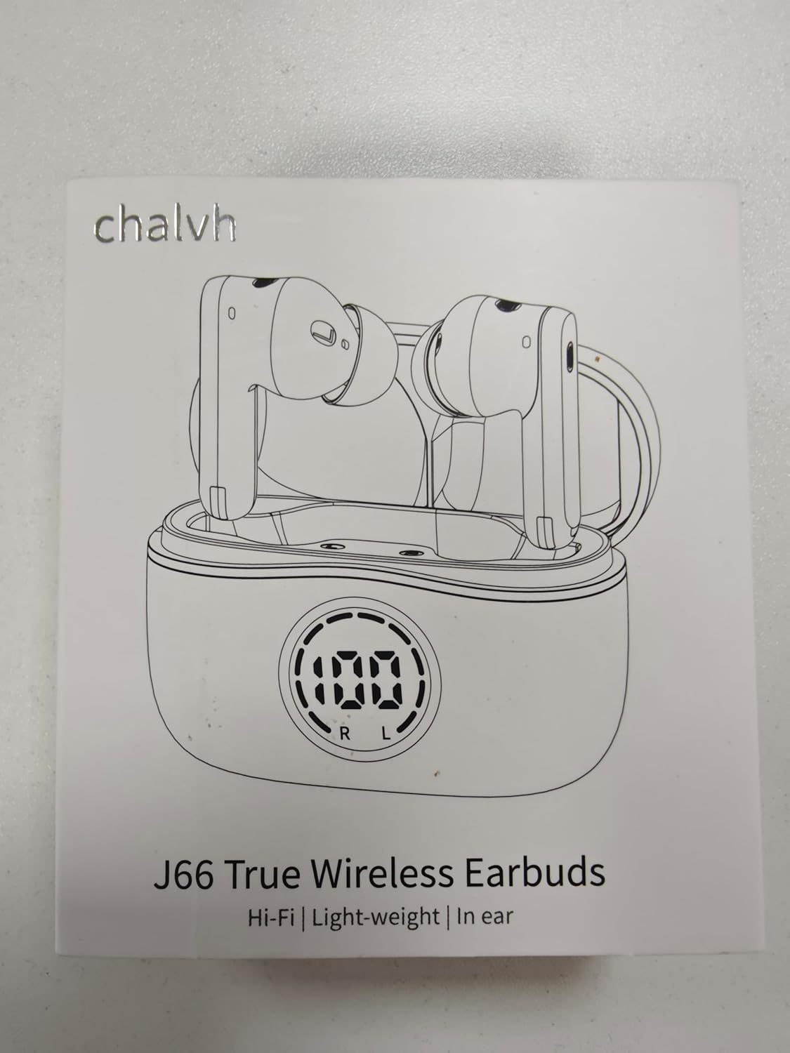 chalvh J66 Wireless Earbuds in open charging case showing LED display