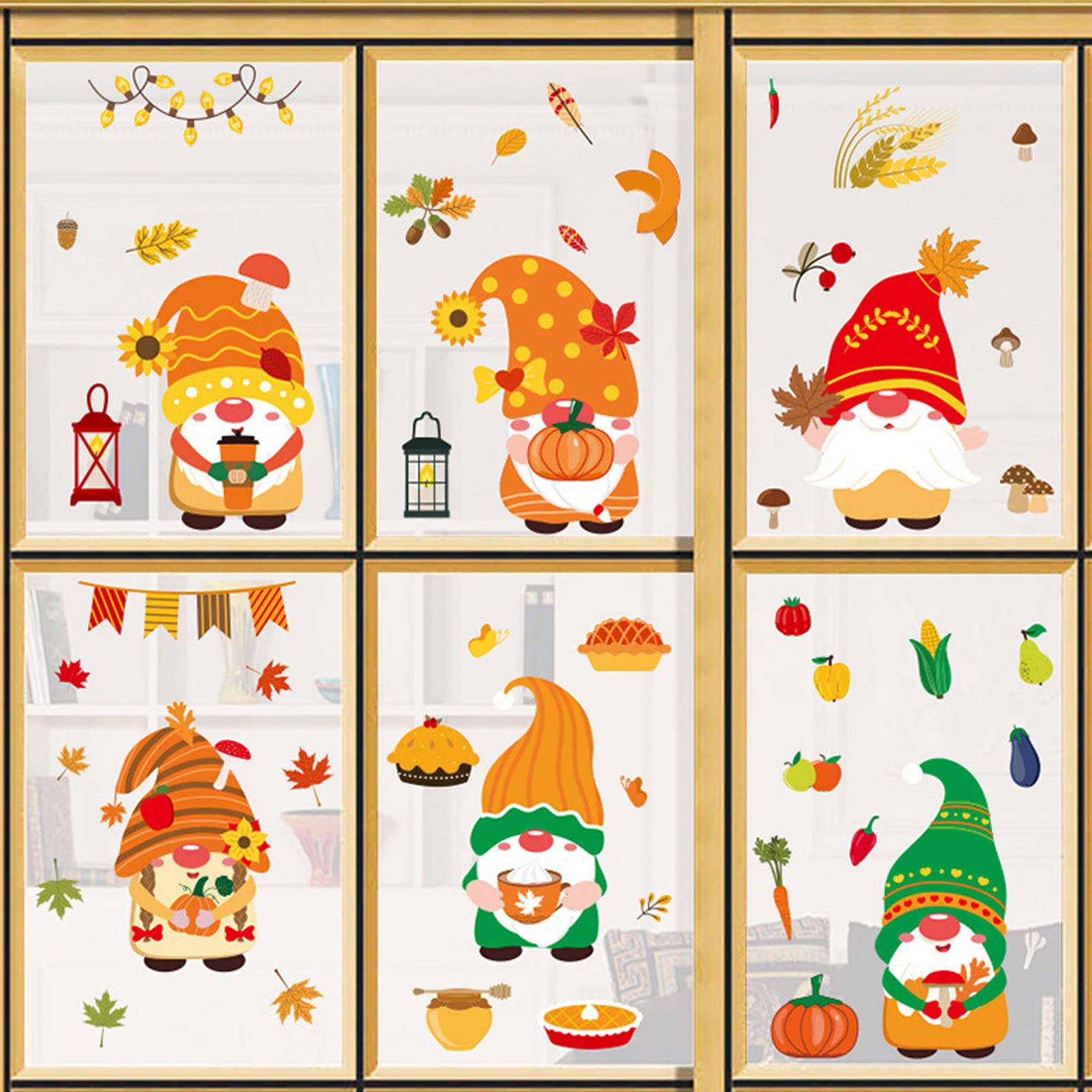 9 Hojas Otoño para Ventana Acción de Gracias, Pegatinas para Ventana, Decoración de Ventana de Acción de Gracias, Pegatinas para Ventana de PVC Autoadhesivas para Acción de Gracias Fiestas Otoño（E）