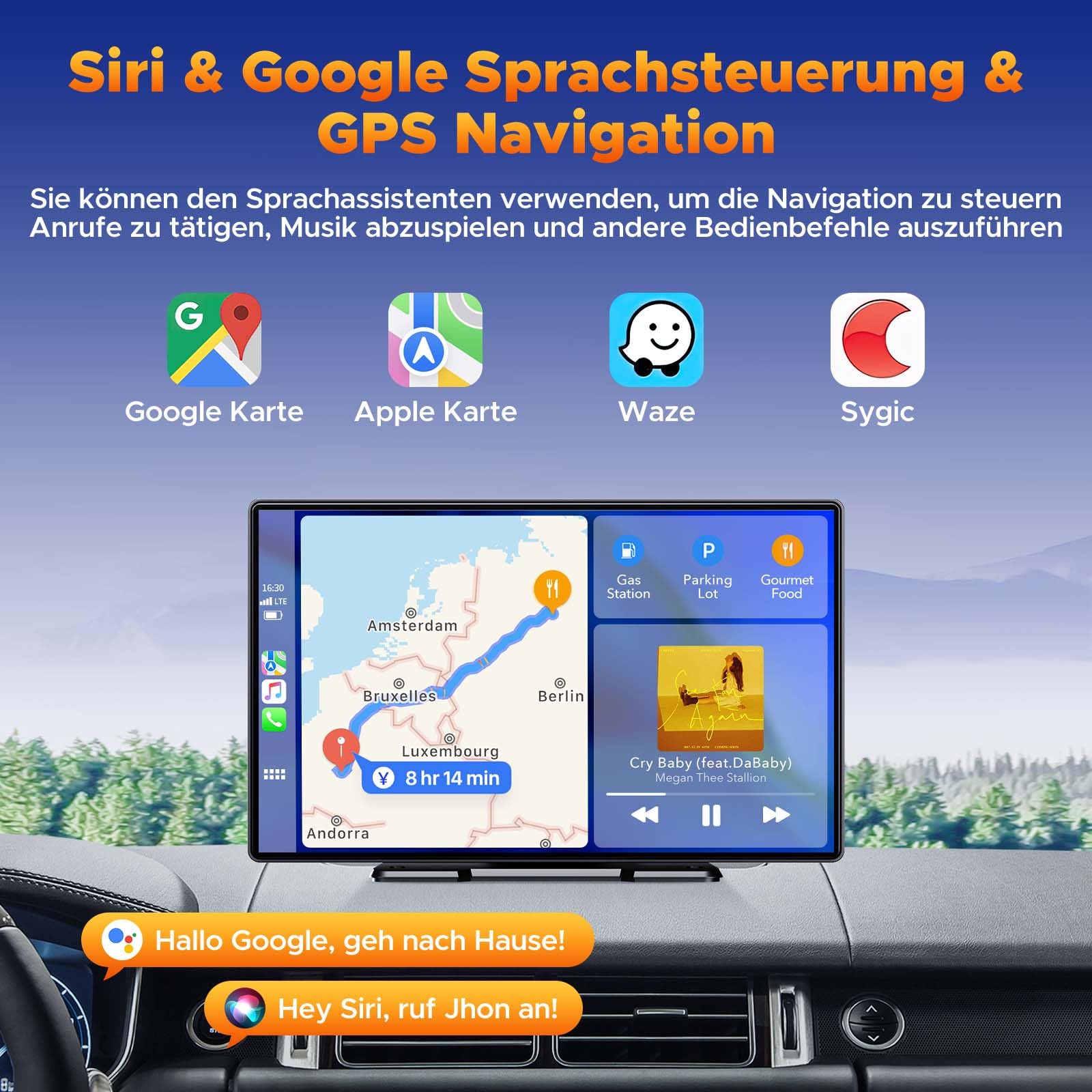 Volam Autoradio Portatile con Wireless A-pple Carplay & Android Auto, 9 Pollici Radio Auto Portatile con IPS Touchscreen, Auto Stereo Radio con Bluetooth 5.0/GPS/Controllo Vocale/Mirror Link/FM/AUX