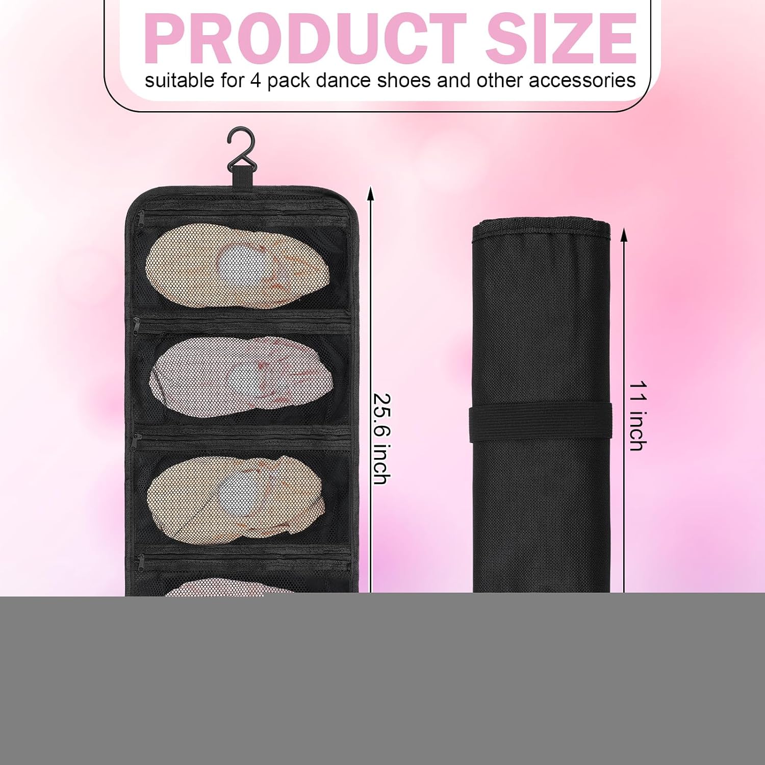 Dance Shoe Organizer Hanging 4 Mesh Pockets Portable Shoe Bag Travel Foldable Dance Hanging Organizer for Ballet Competition Accessories, Unisex-adult