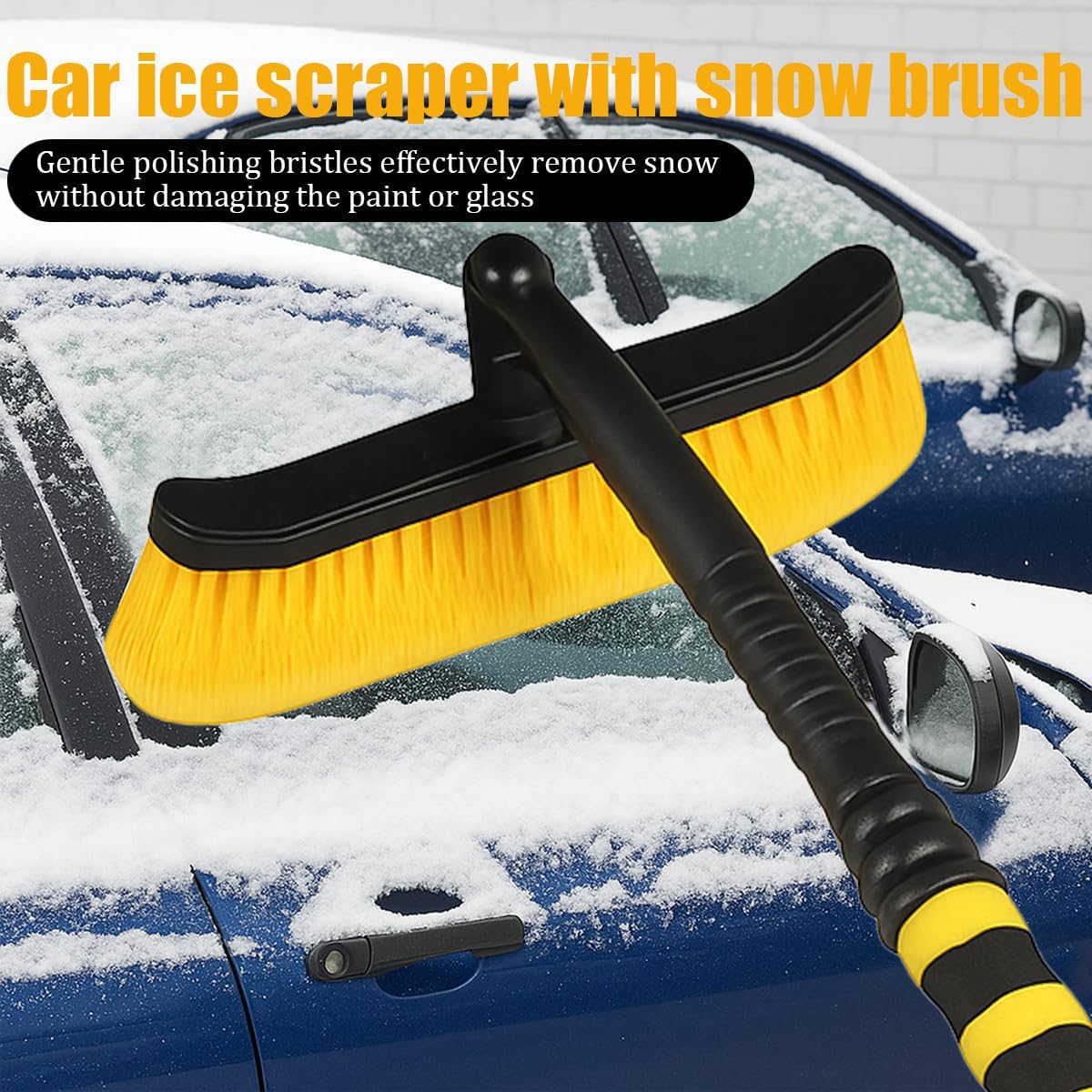 Snow Brush and LCE Scraper for Car Windshield, 2 in 1 39" 360° Pivoting Extendable Vehicle Snow Removal Tool with Foam Grip, Detachable Windscreen Scraper Brush, Universal Fit (Yellow/Black)