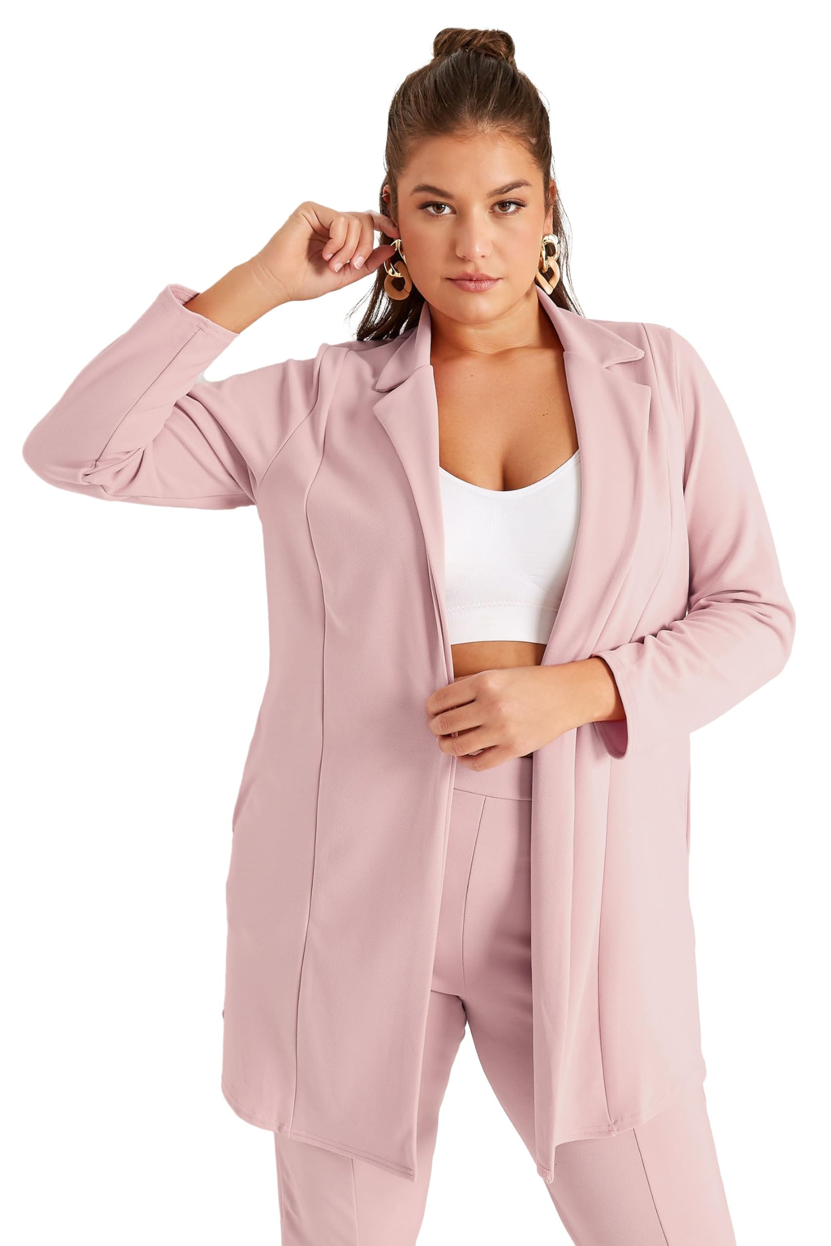 Yours Women's Pink Curve Dusky Longline Blazer - Plus Curve 14 Plus