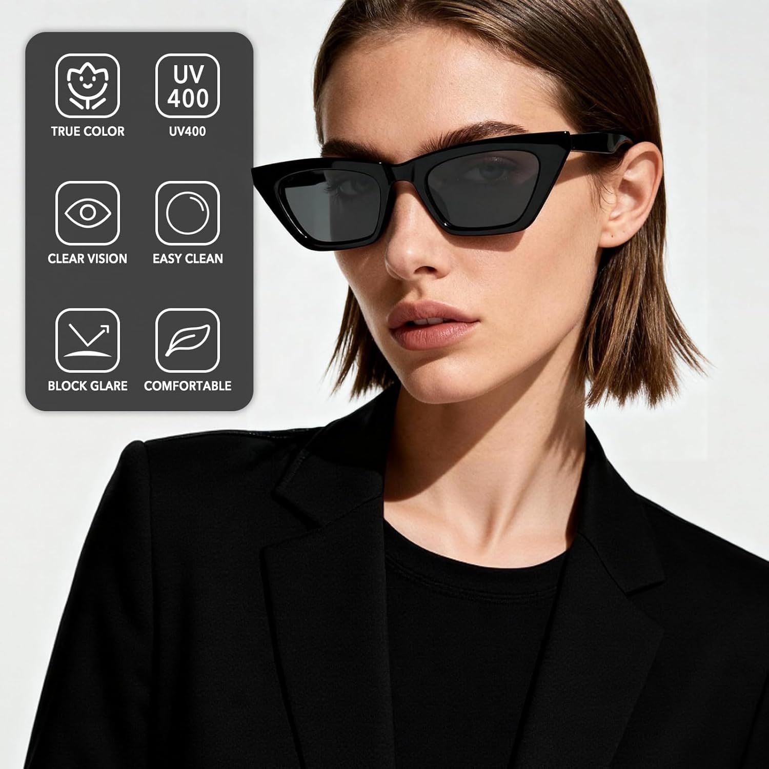 Narrow Square Cateye Sunglasses for Women, Women's Retro Trendy Cute Sun Glasses Small Frame with UV400 Protection - Image 4