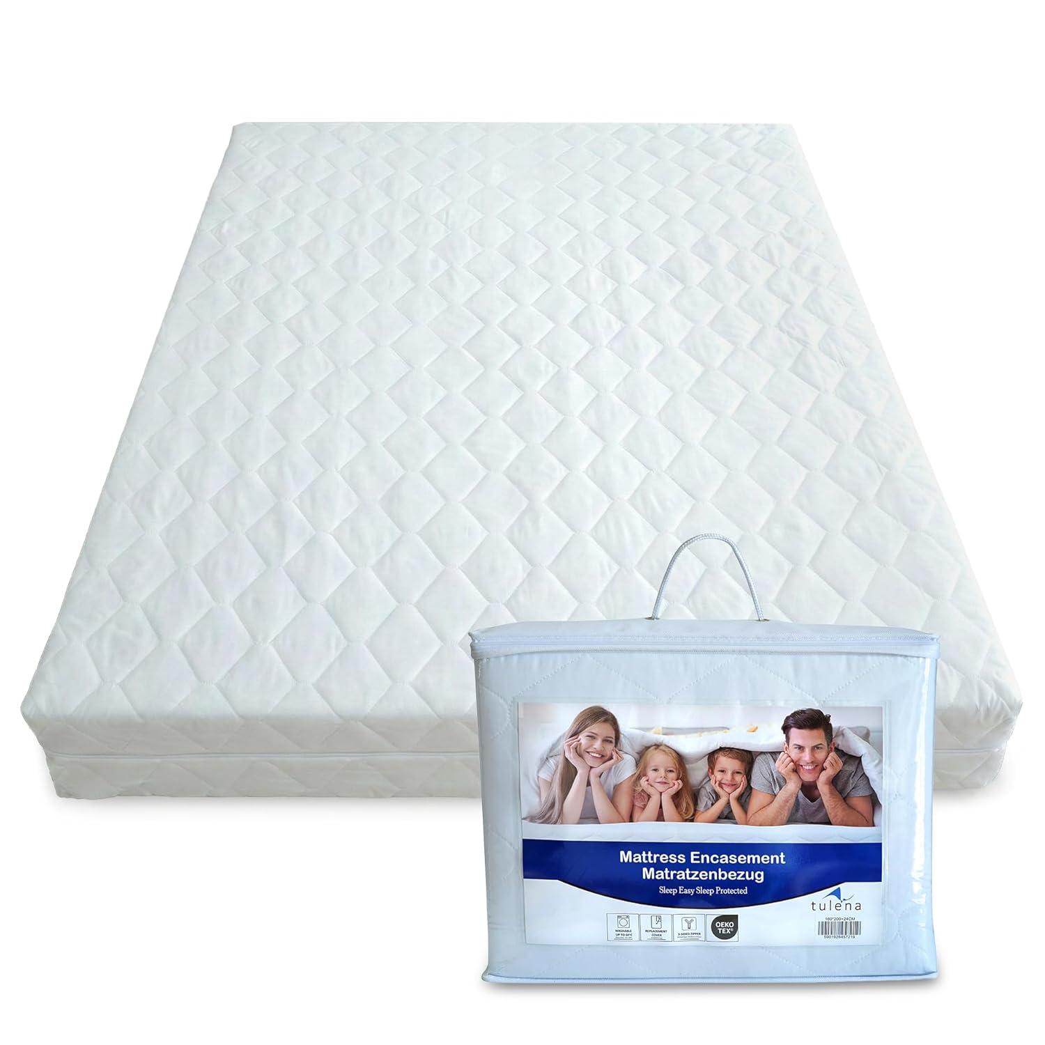 Trendyhome Matratzenbezug 90×200 cm versteppt Matratzenschoner Schützender Bezug Reißverschluss Doppeltuch Polyester- beide Seiten versteppt…