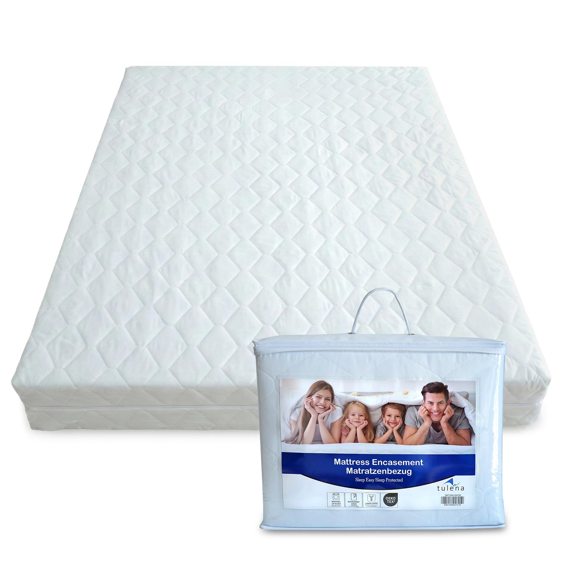 TULENA Matratzenbezug 90x200 cm Matratzenschoner mit Reißverschluss | angenehm weich, gut verarbeitet | als Ersatz Bezug | beide Seiten versteppt Doppeltuch