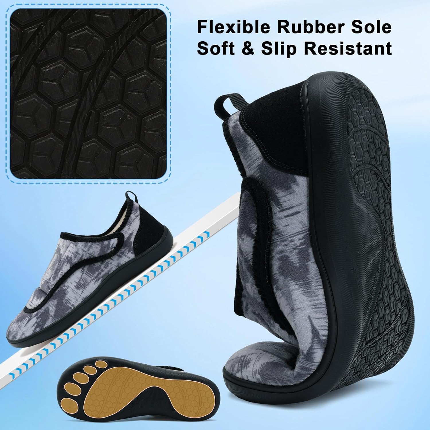 Mens Wide Slippers Comfy Diabetic Orthopedic Shoes Adjustable House Slippers Swollen Feet Walking Shoes - Image 5